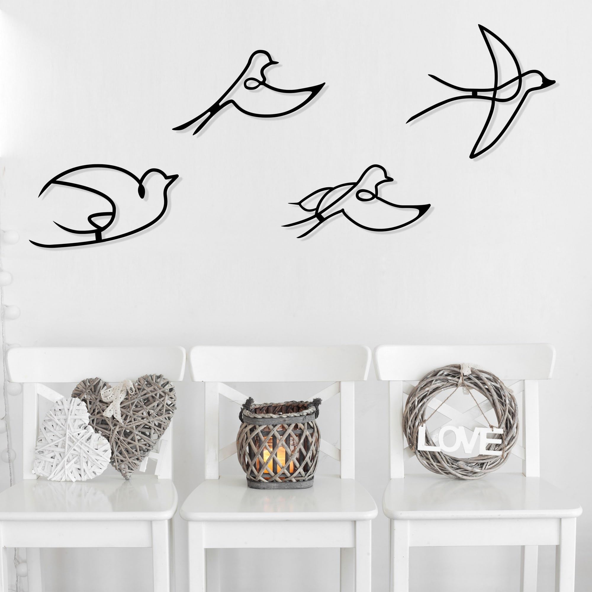 Elegant Black Decorative Metal Wall Accessory Set (4 Pieces), 100% Metal, 1.2 mm Thickness, Unique Bird Designs, Perfect for Home Decor and Accent Walls