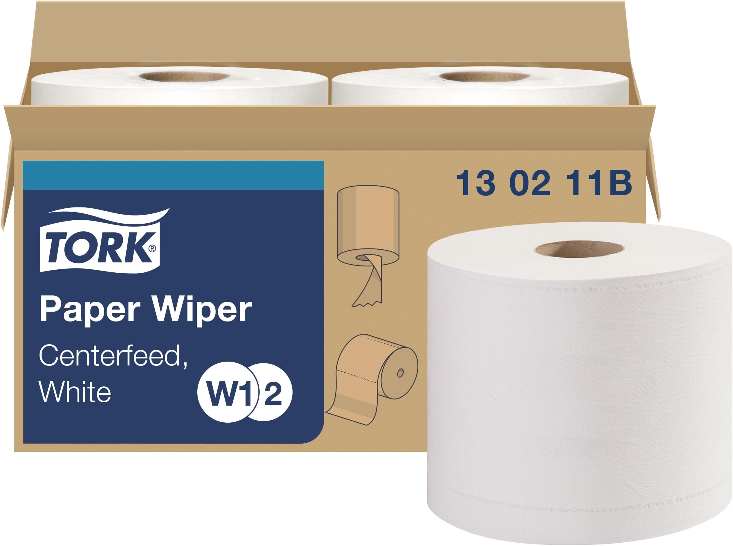 Tork Paper Wiper Centerfeed White W1/W2, Multipurpose, 2 x 800 Sheets,130211B