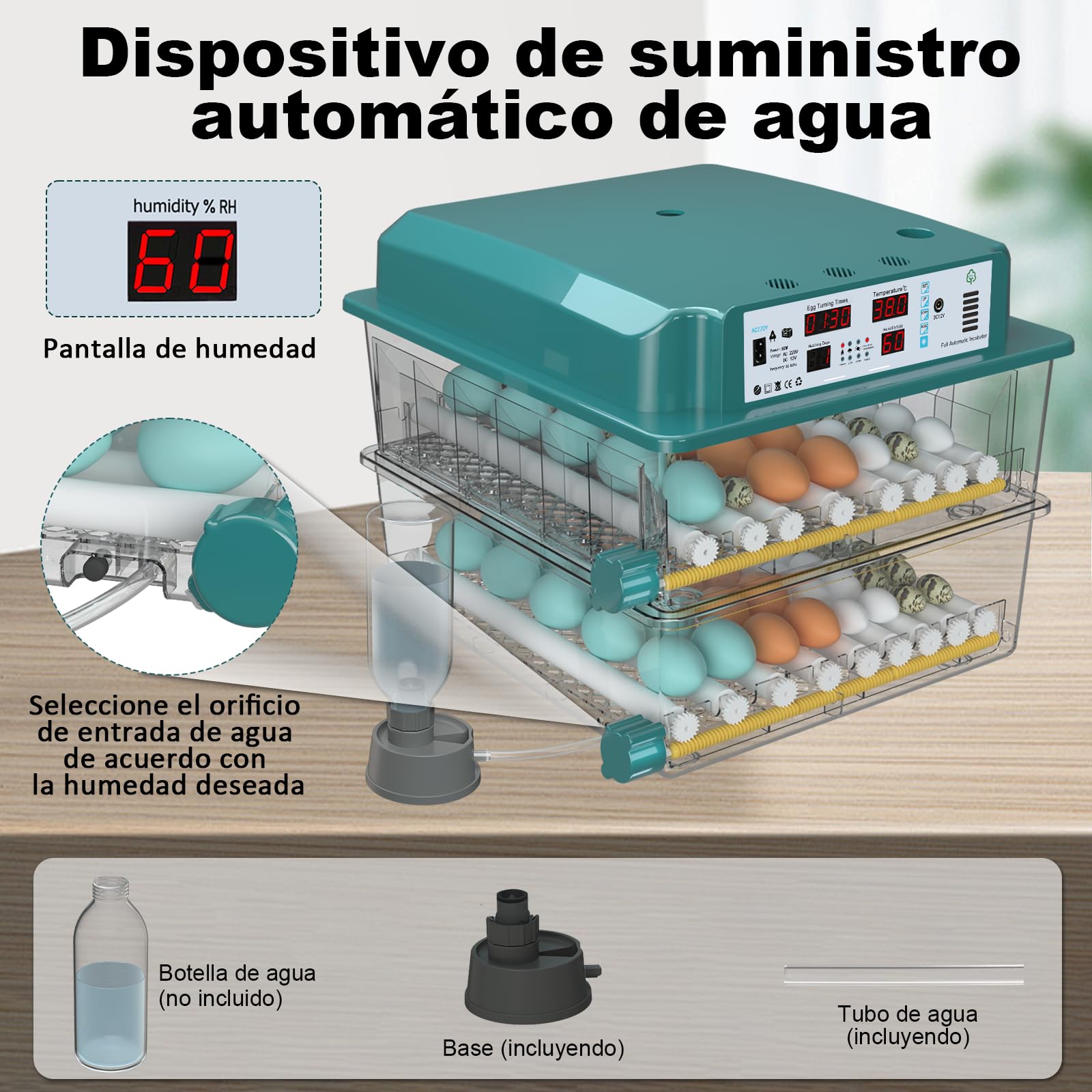Incubadora de Huevos 120 Unidades, Incubadoras de Huevos Automaticas con 4 Modos de Incubación, Relleno de Agua Automático, Pantalla de Temperatura y Humedad, Incubadora Huevos Gallina para Volaille