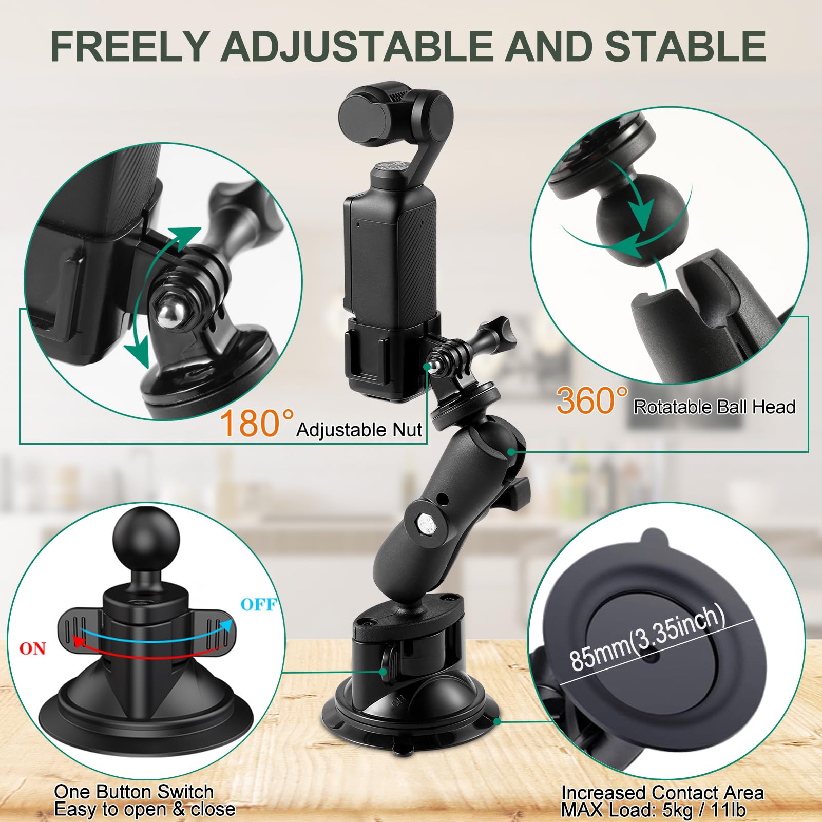 Saugnapfhalterung Für DJI Osmo Pocket 3 – 360° Verstellbar, Mit Kaltschuh, Kompatibel Mit Action-Cams, Handys & Mehr