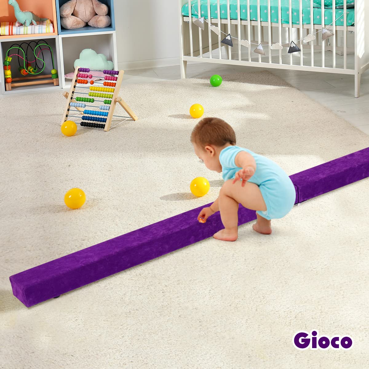 RELAX4LIFE Trave da Ginnastica Pieghevole 210 cm, Trave di Equilibrio per Palestra e Casa con Base Antiscivolo, Cerniere e Schiuma, Allenamento Fitness per Bambini e Adulti (Viola)