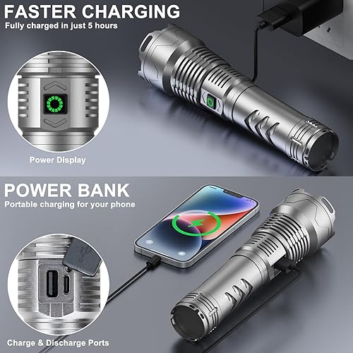 Miniatura 3 de Linternas LED recargables de alto lúmenes, 990,000 LMS más brillante, 5 modos de iluminación impermeable para camping emergencia