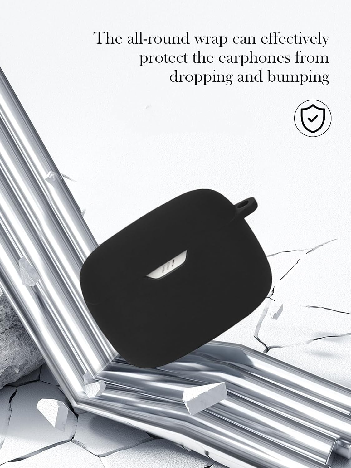 Case for JBL Tune 245NC TWS-True Wireless Earbuds,Soft Protective,BOVUGAC Silicone Case Cover with Keychain & Cleaning Kit & Lanyard for JBL Tune 245NC TWS Earbuds-Black - Image 2