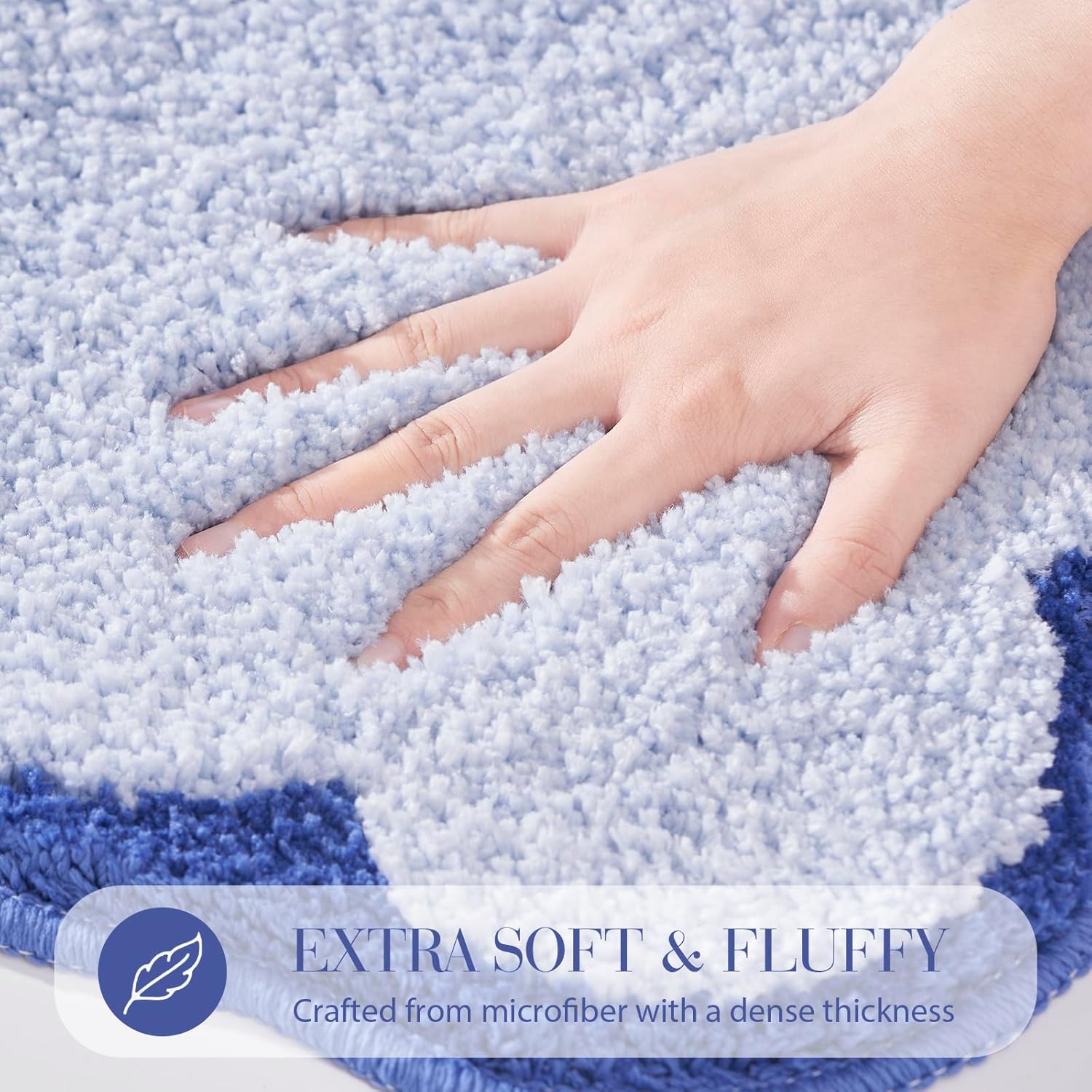 ELDONE Cute Scalloped Bathroom Rugs, Microfiber Tufted Bath Mats, Fun Navy Blue Bathmat for Bath Room Bathtub Shower, Preppy Trendy Bathroom Mat for Sink Bedroom, 30" x 20"