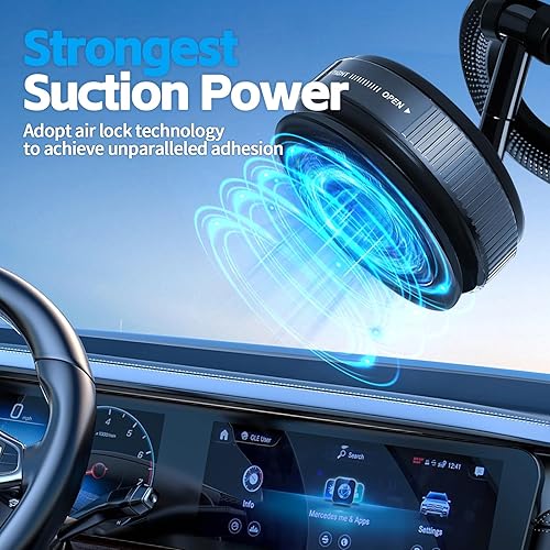 Miniatura 7 de Soporte magnético de teléfono actualizado al vacío de 360, soporte de teléfono para automóvil, soporte de teléfono con ventosa para Magsafe, soporte