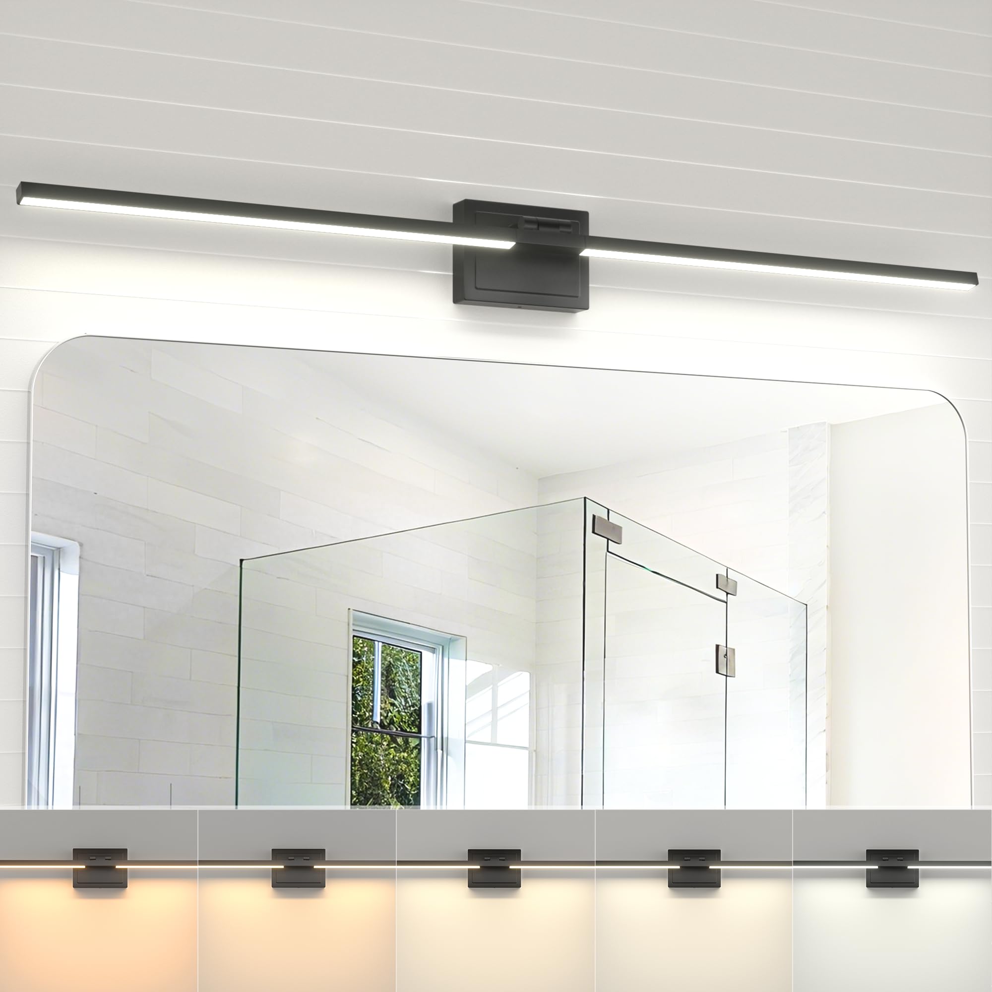 NIORSUN 46.5 Inch Modern Bathroom Light Fixture, 40W 5CCT Dimmable LED Black Bathroom Vanity Lights Over Mirror, Vanity Lights for Bathrooms Restroom Mirror