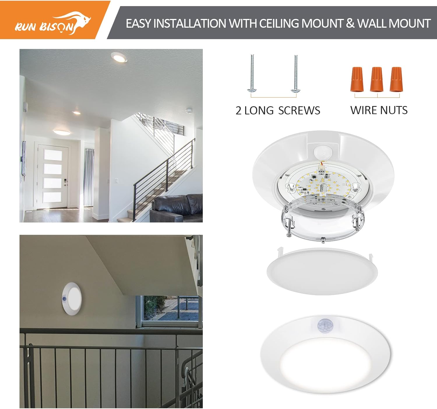 Motion Sensor Ceiling Light, 120V CRI90 14W 3000K Warm White,6 inch Motion Sensor Light for Closet, Garage,Walk-in Closet,Landry Room,Pantry White Finish - 2PK