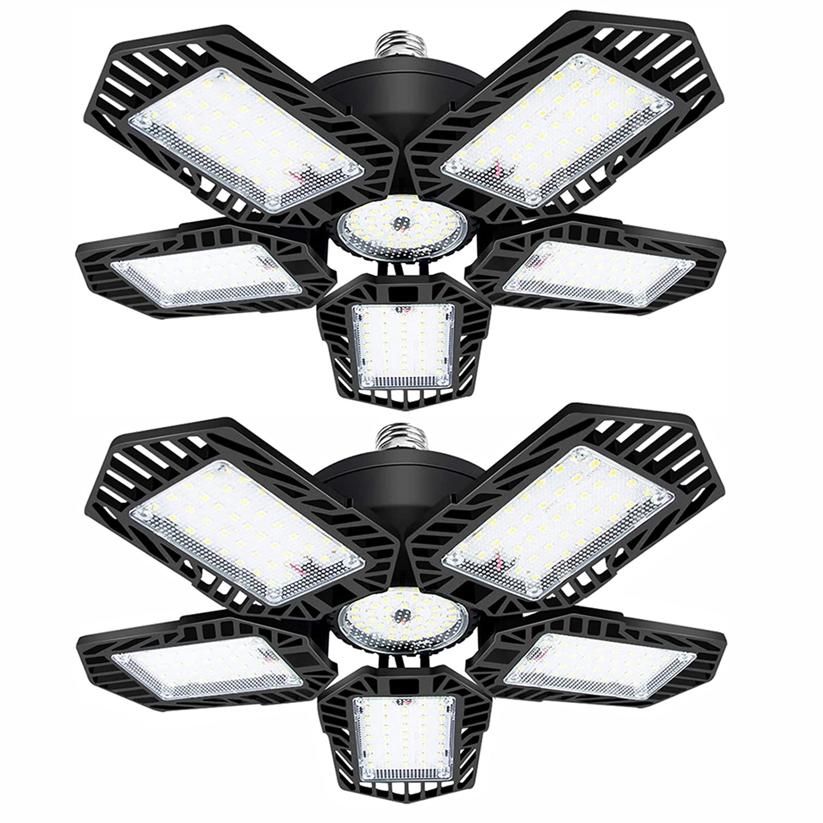 2 Pack LED Garage Lights,150W LED Garage Ceiling Light Bulbs 15000LM High Bay Light with Adjustable 5 Panels Garage Lighting Fixtures Shop Lights for Garage Basement Workshop Attic (150W 2pack)