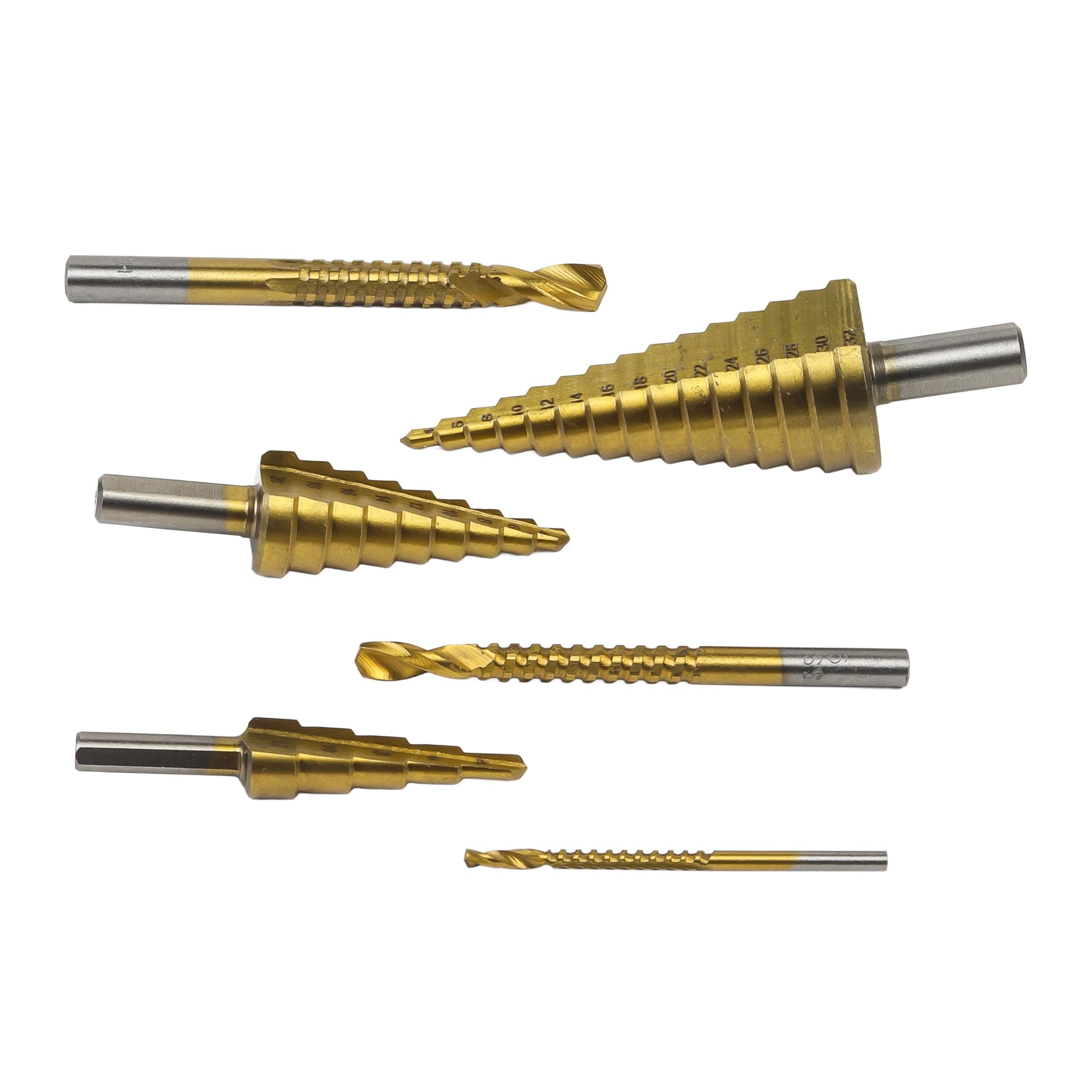Spartan 6 Pcs Titanium Coated Drill Bit Set, High Speed Steel Step Drill Bit 4-12mm / 4-20mm / 4-32mm and Twist Drill Bits 3mm / 6mm / 8mm/9mm for Metalworking, Woodworking with Storage Box Pack of 1 - Image 5 thumbnail