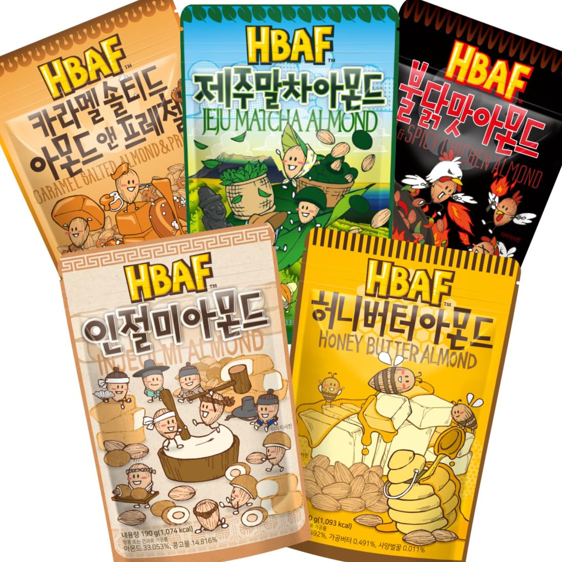Buy [Official Gilim HBAF] 5 Flavors Almonds Jeju Matcha Chocolate 190g, Honey Butter 190g, Spicy