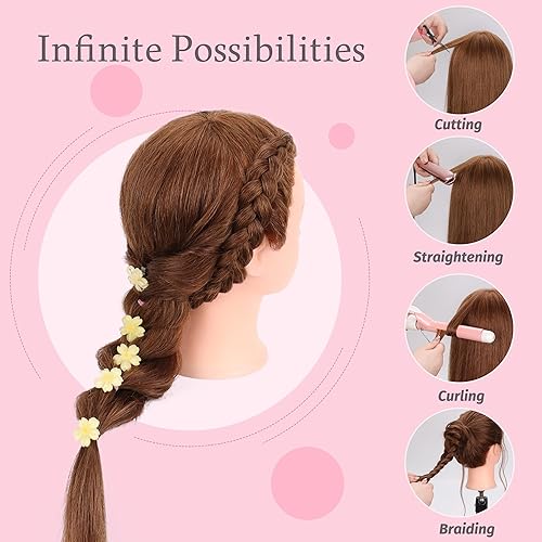 Miniatura 4 de Cabeza de Maniquí de Cabello Humano con Soporte de Trípode 22"-24" Femenina Cabeza de Maniquí de Cabello 100% Humano Cabeza de Maniquí para Peinado