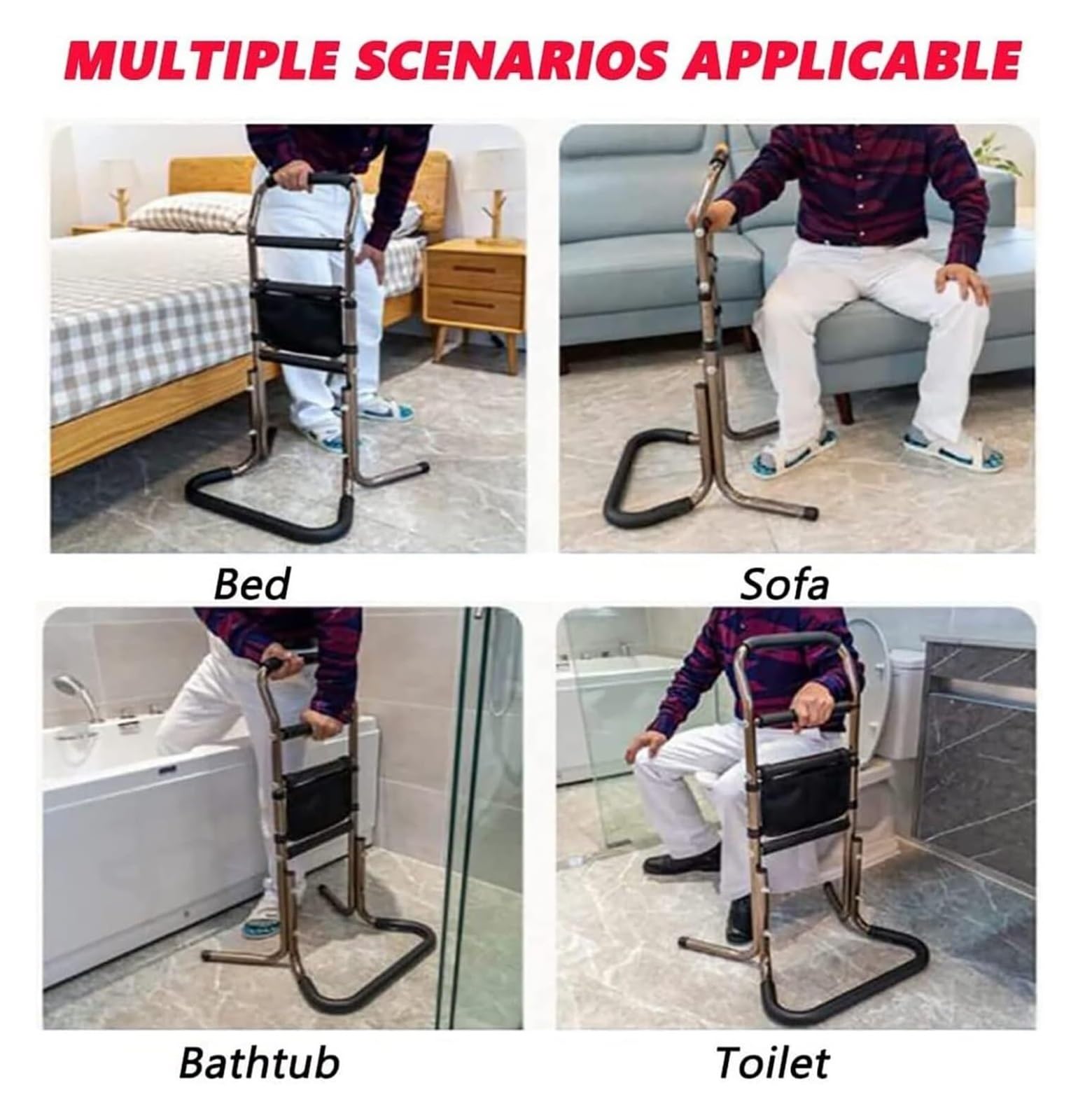 Supporto regolabile per anziani, leggero aiuto per la mobilità con tasca portaoggetti, maniglia di stabilità per sedia, divano, letto, WC, supporto portatile