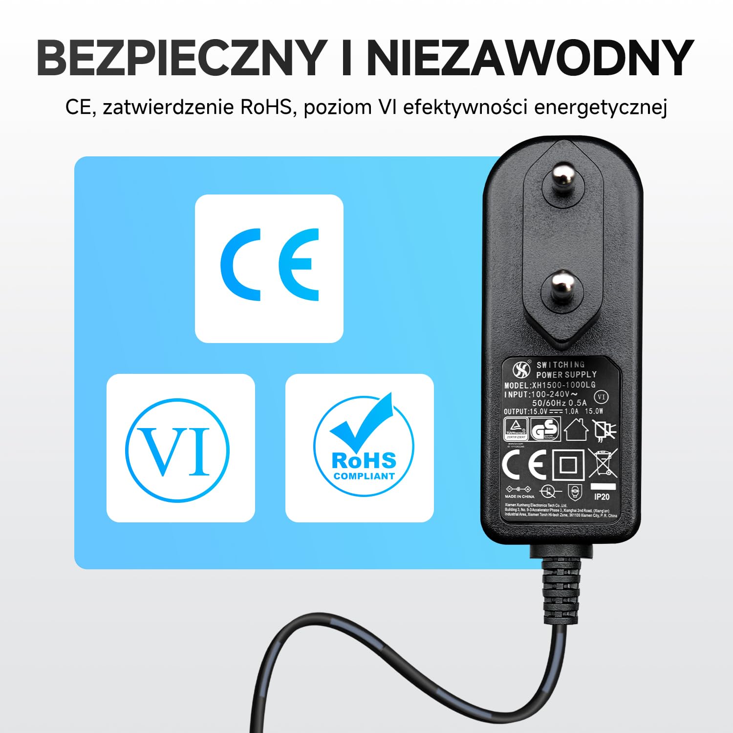 15 V 1 A/1000 mA 1,8 m długi zasilacz sieciowy, AC 100-240 V na DC 15 V 1 A 15 W adapter przełączający 5,5 x 2,1 mm wtyczka transformatora ściennego do Litter-Rototów i innych urządzeń 15 V,