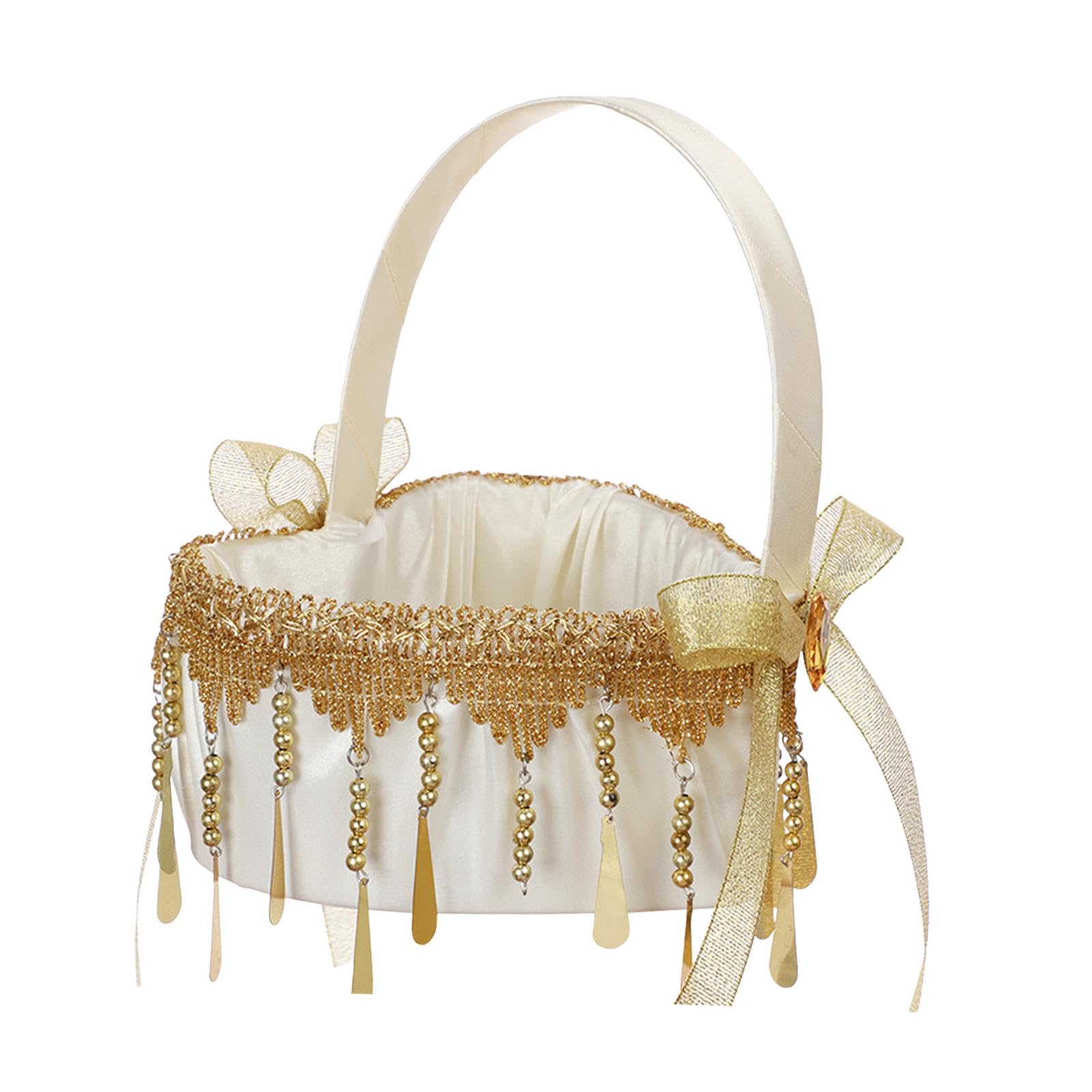 TOOYFUL Flower Girl Basket Comfortable Handle Delicate Love Symbol European Style for Wedding Party Supplies Bridal Accessories Ornament Decor, Aureate