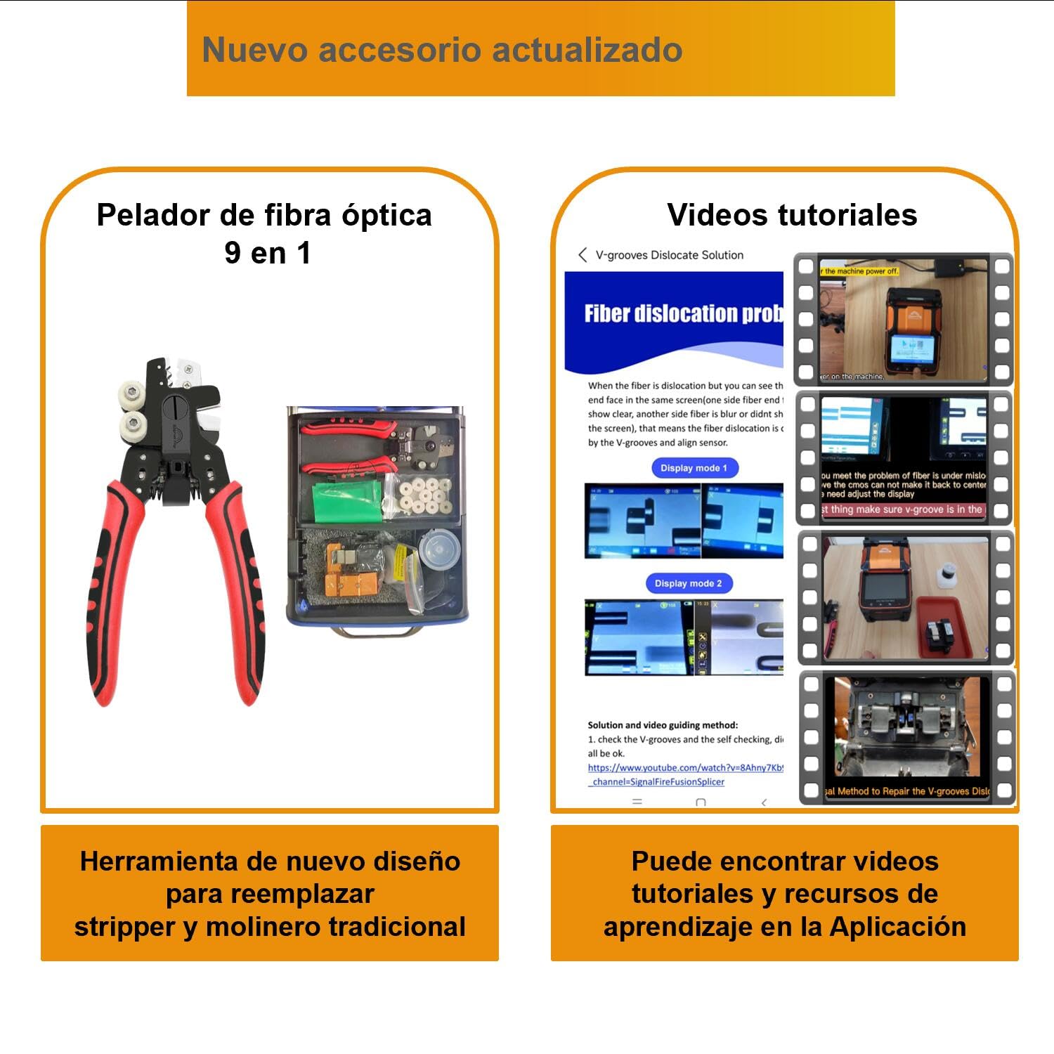 Fusionadora Fibra Optica AI-9 Fusion Splicer Rápido 5 segundos Empalme 15 segundos Calentamiento con vídeos tutoriales, Fusionadora de fibra optica para FTTH y proyectos de empalme de cables