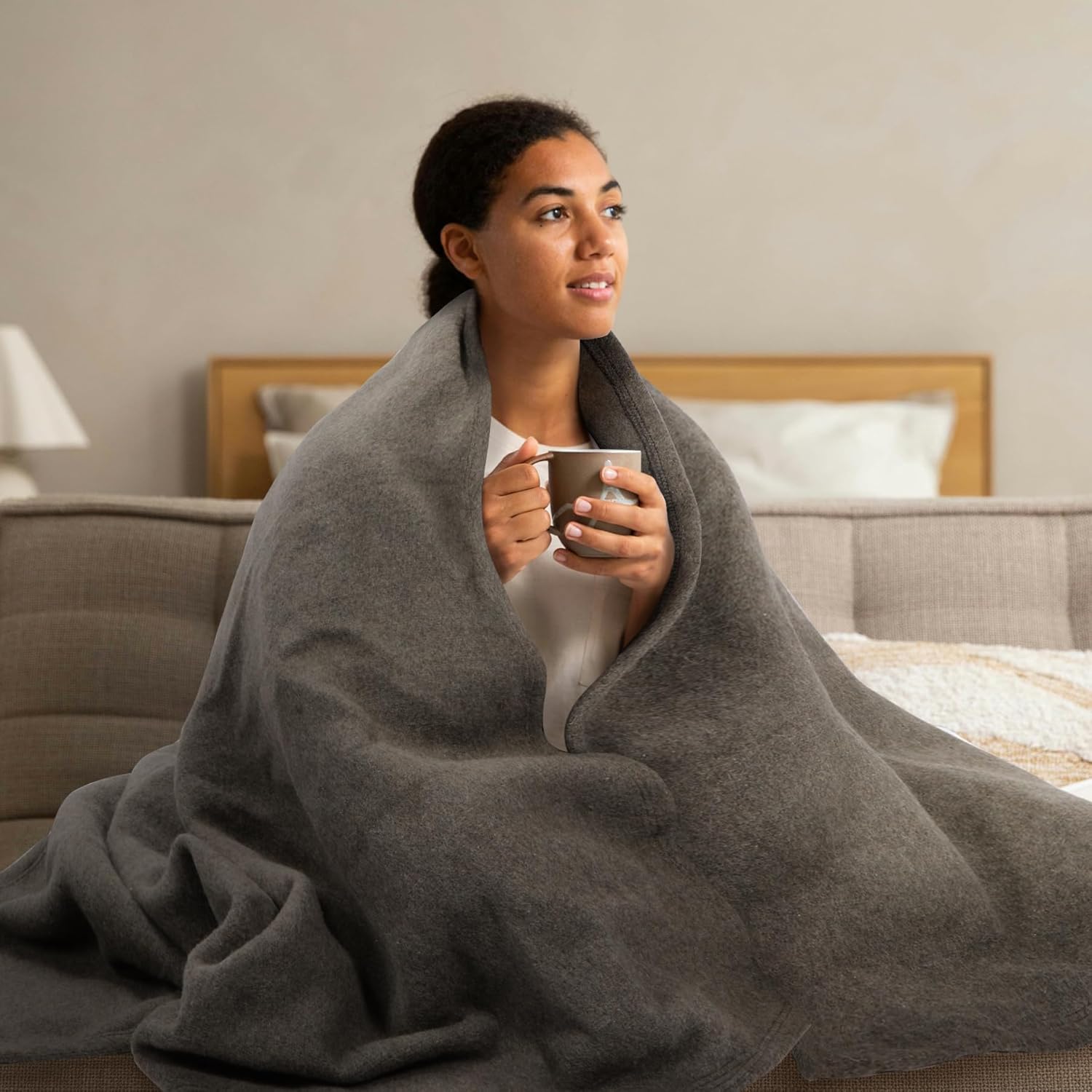 REDCAMP Wool Blanket, Warm and Thick Wool Camping Blanket- Great for Outdoors, Stadium Blanket, Picnics, Travel and Car, Machine Washable 86"x 63" Grey