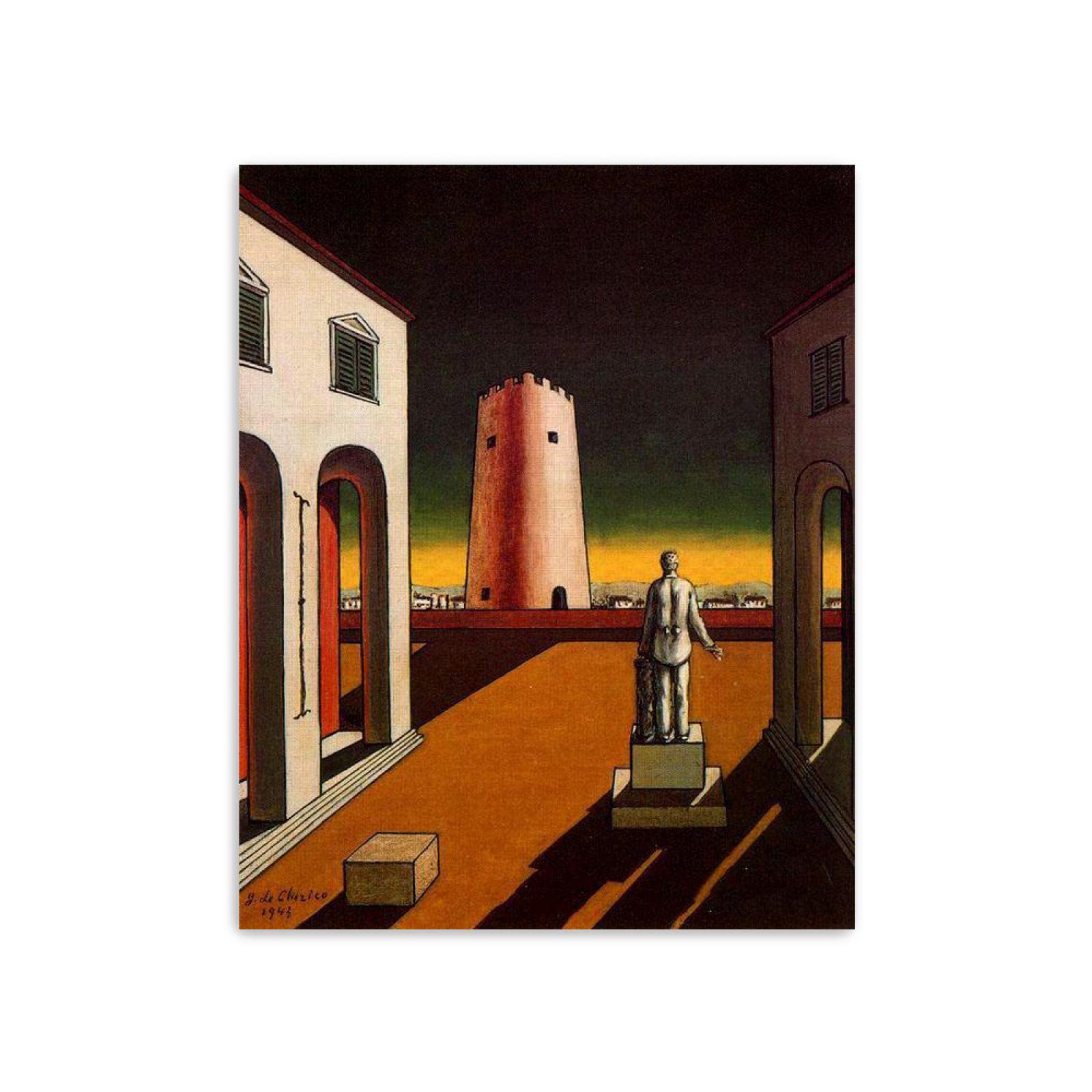 JZSDGB Giorgio de Chirico Słynny artysta na płótnie sztuka ścienna reprodukcje obrazów, plakaty włoski plac z czerwoną wieżą, graficzne obrazy do dekoracji biurowych, 20 x 25 cm, bez ramy