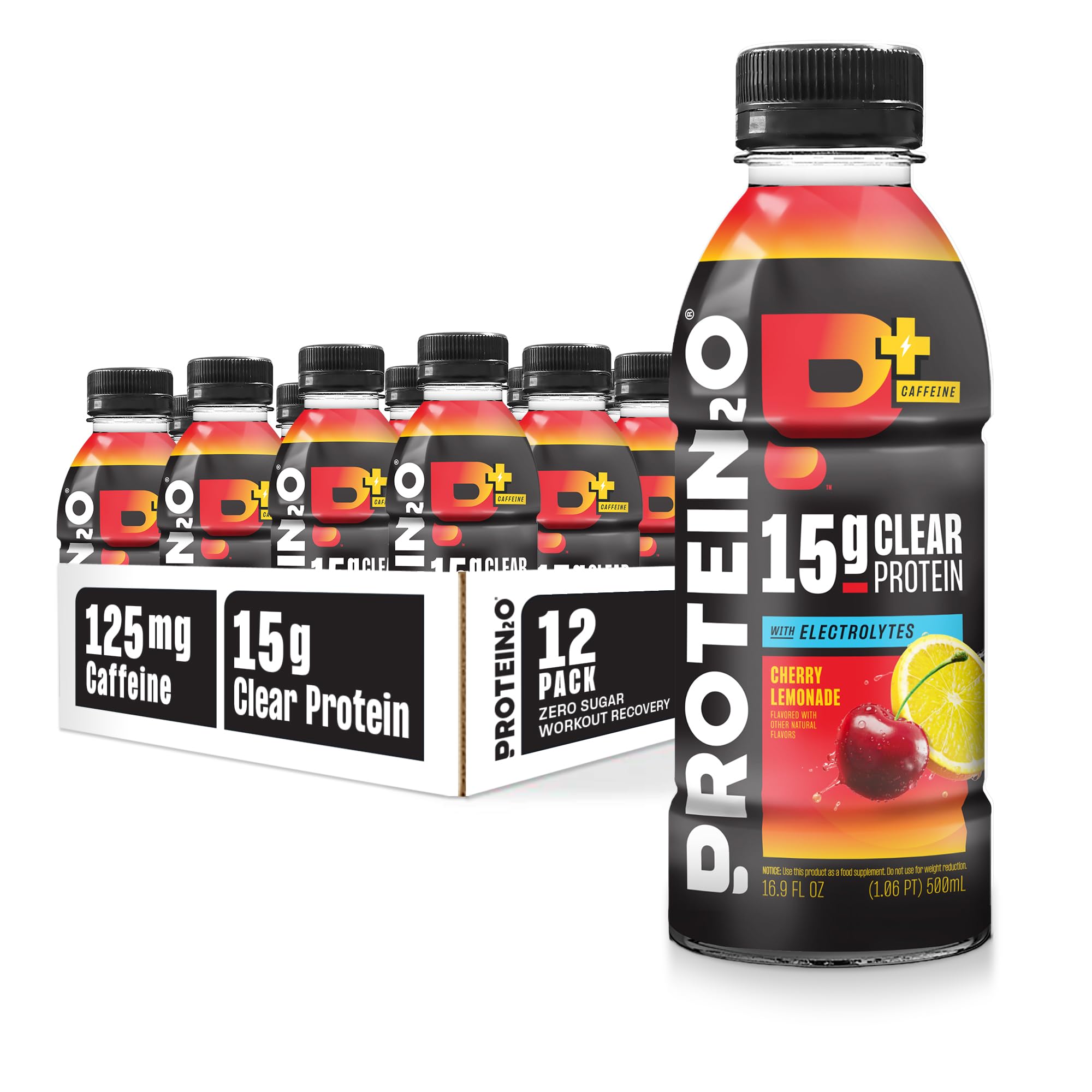 Protein2o 15g Whey Protein Infused Water Plus Energy, Cherry Lemonade, 16.9 oz Bottle (Pack of 12)