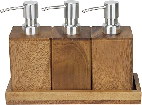 YIFAN Dispensador de jabón líquido de madera, botella de loción con bomba de acero inoxidable 304, botella de jabón de madera para baño, cocina,