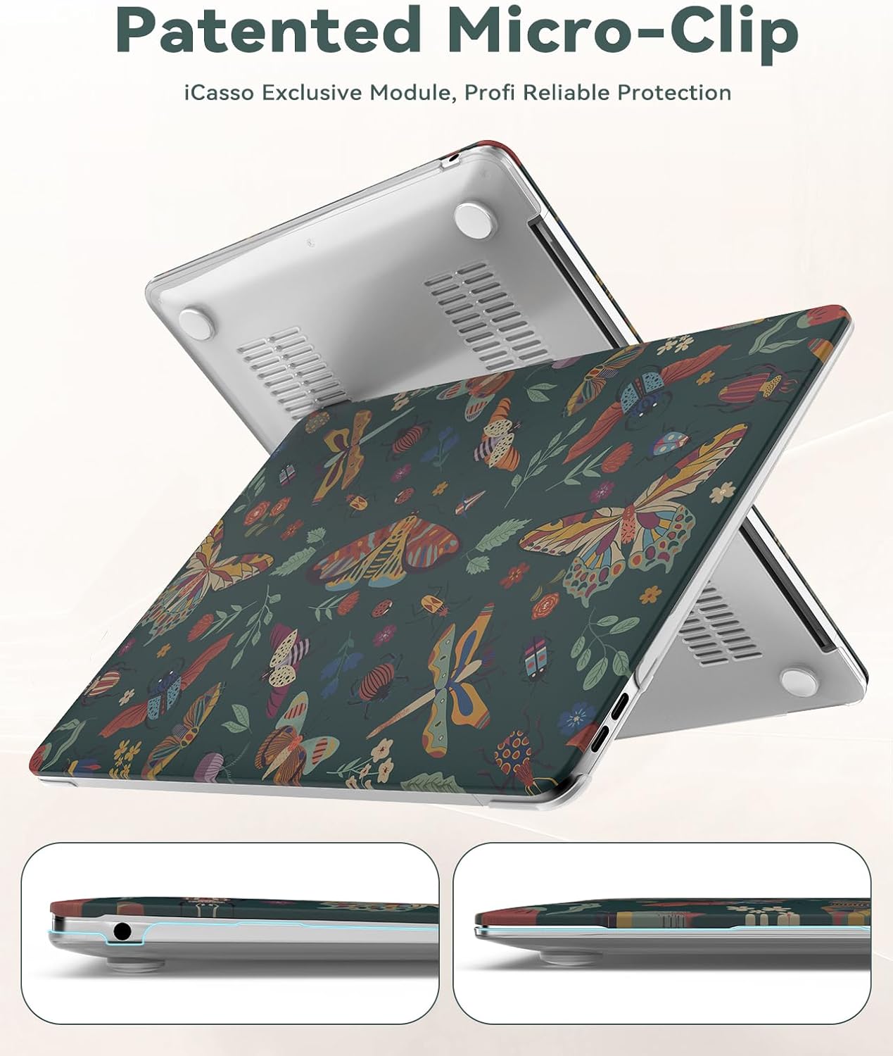 iCasso Compatible with MacBook Air 13 inch Case 2020-2018 Release A2337 M1 A2179 A1932, Slim Anti-Scratch Protective Plastic Hard Shell Case+Keyboard Cover for Mac Air 13.3-Green Butterfly - Image 3