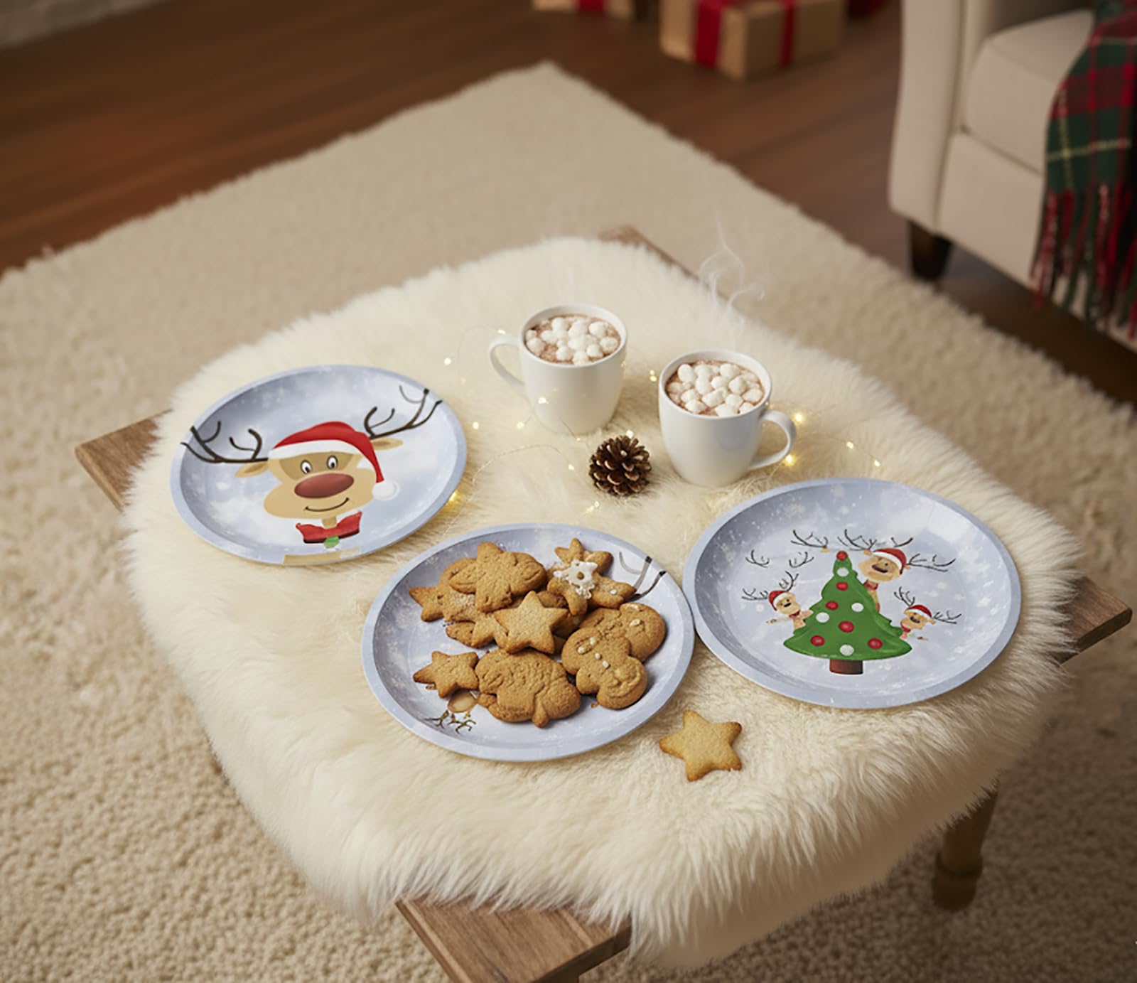 KAMACA 3er Set Weihnachtsteller Keksteller aus Metall Ø 26 cm Nikolausteller für Kekse, Plätzchen, Stollen & Süßes stilvoll wiederverwendbar Advent Festtage (3er Set Gebäckteller Rentier Ole)