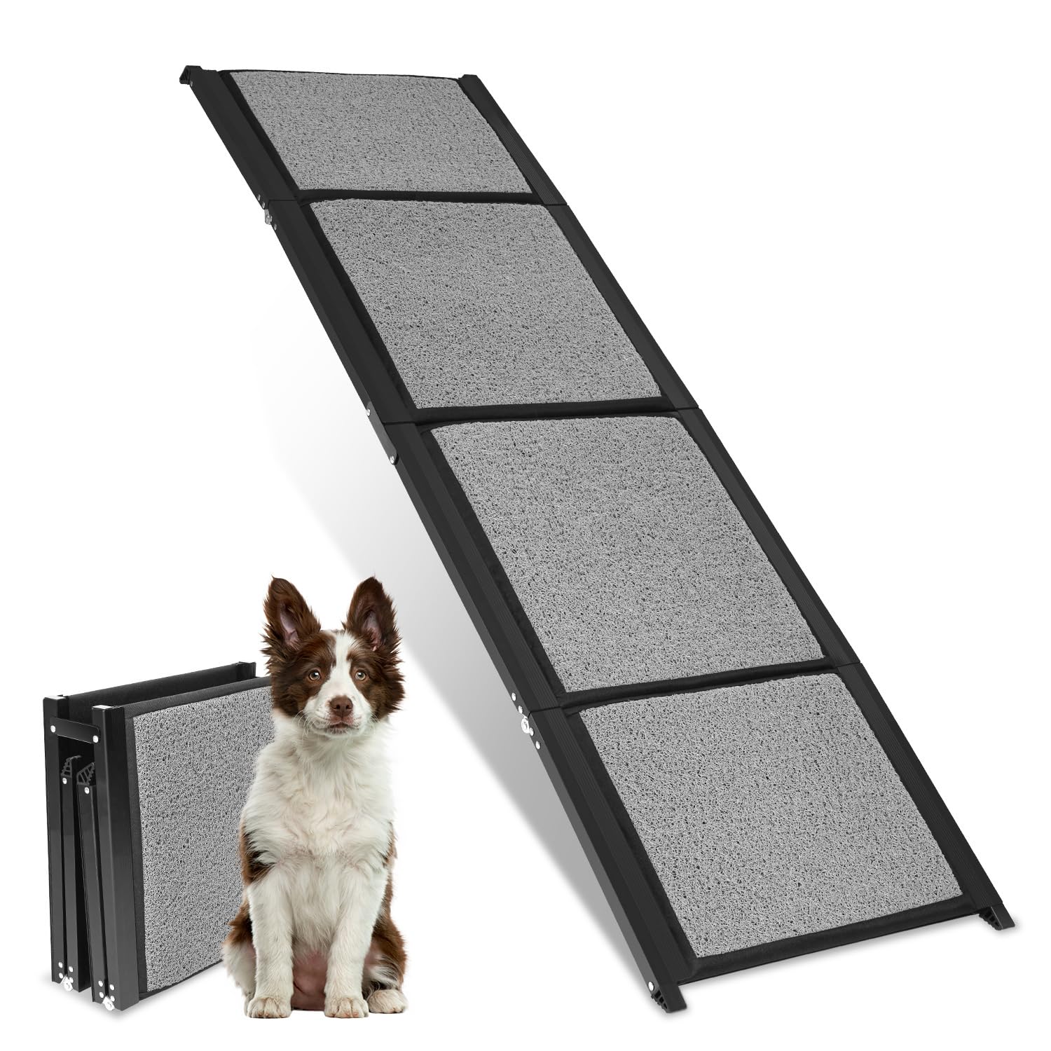 Hunderampe Auto Klappbar 170x44cm – Faltbare Hund Rampe mit Rutschfester Oberfläche aus Schlingen-Teppich – Leicht Stabil & Tragbar – Aluminium Rahmen bis 80kg ideal für SUV PKW Wohnmobil