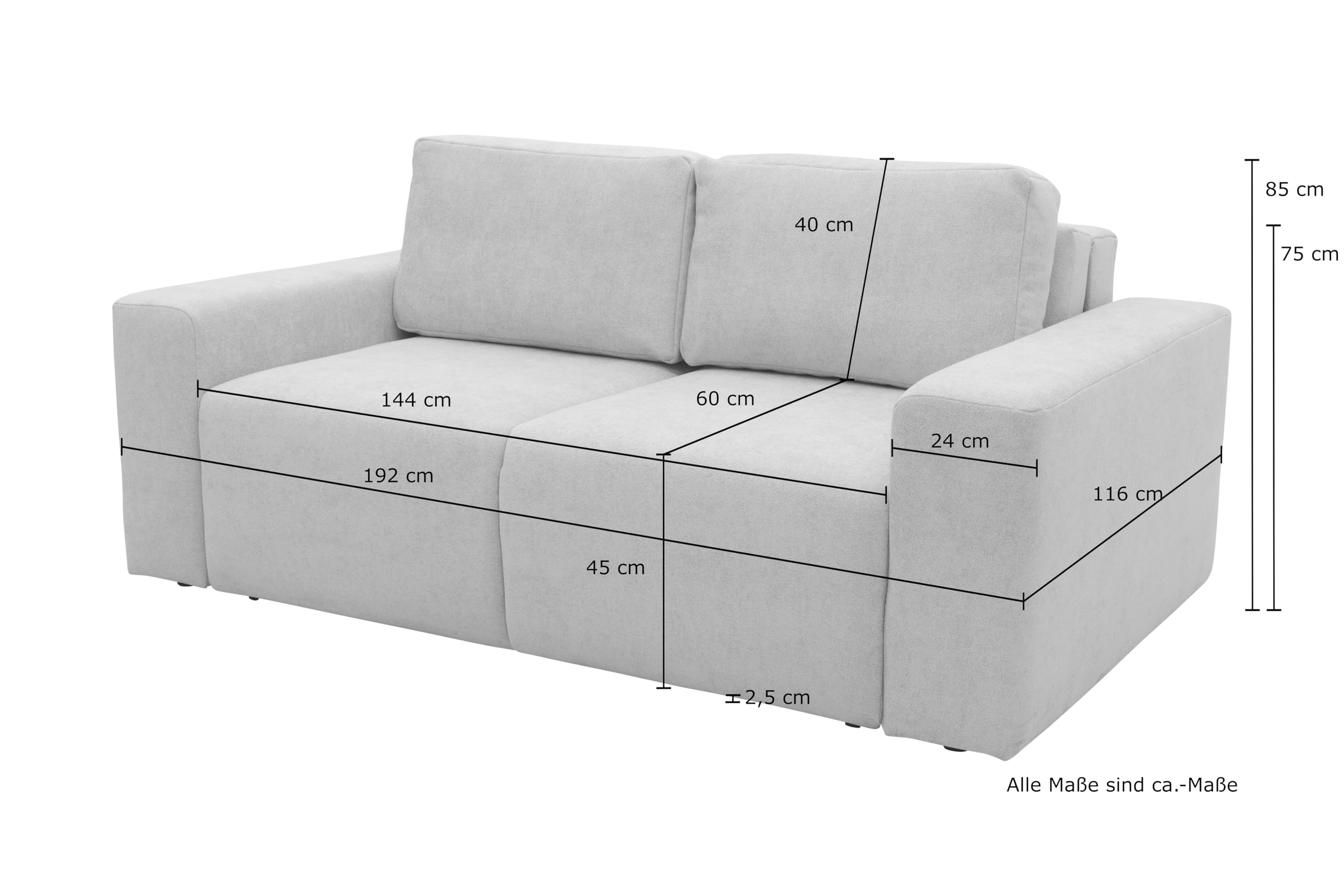 DOMO. collection Sofa Lares, Schlaffunktion & Federkern, Beige | 2 Sitzer mit Schlaffunktion und losen Rückenkissen, komfortables Schlafsofa, 192 x 116 x 85 cm (BxTxH)