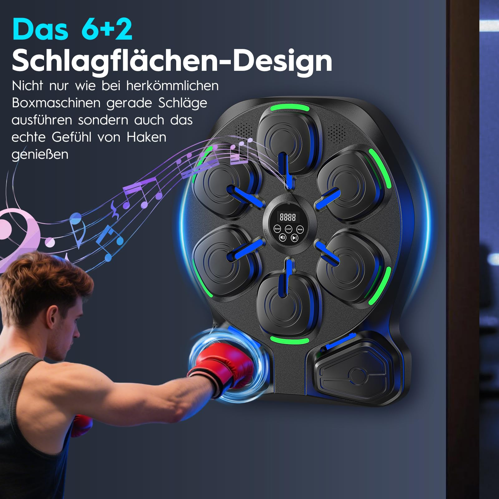 Music Boxing Machine mit LED, Bluetooth, 9 Geschwindigkeiten & Zählmodus | Elektronische Musik-Boxmaschine für Kinder & Erwachsene, interaktiver Boxtrainer für Training zu Hause & im Fitnessstudio