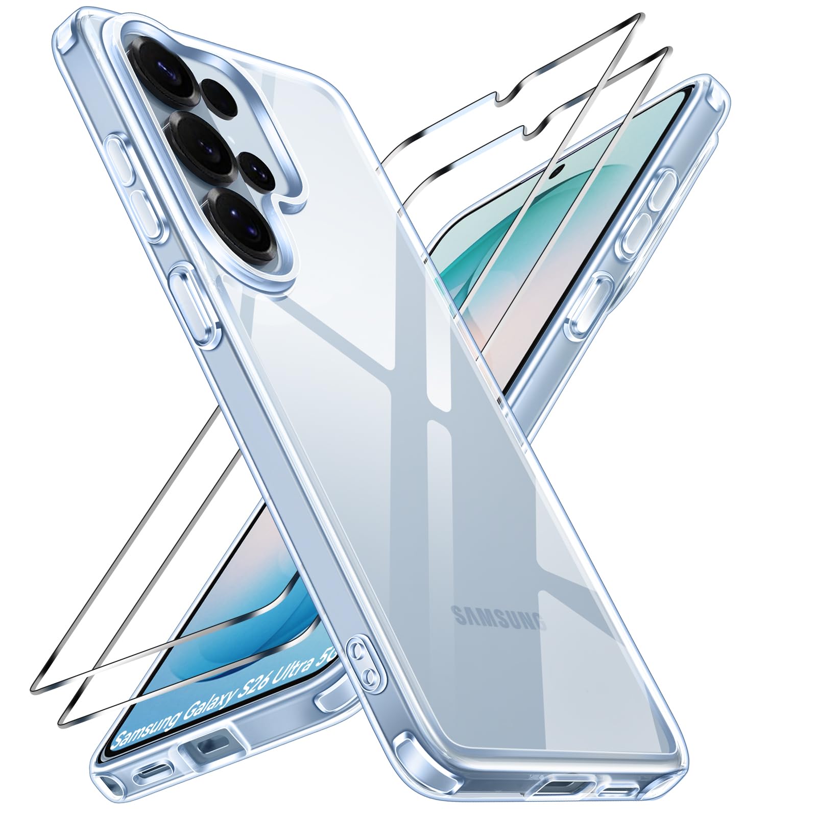 ivoler Nie Vergilbung Klar Hülle für Samsung Galaxy S24 5G, 1 Handyhülle mit 2 Stück Panzer Schutz Glas, [Militärischer Schutz] Stoßfest Transparent Schutzhülle Dünn Durchsichtige Case (Grün)