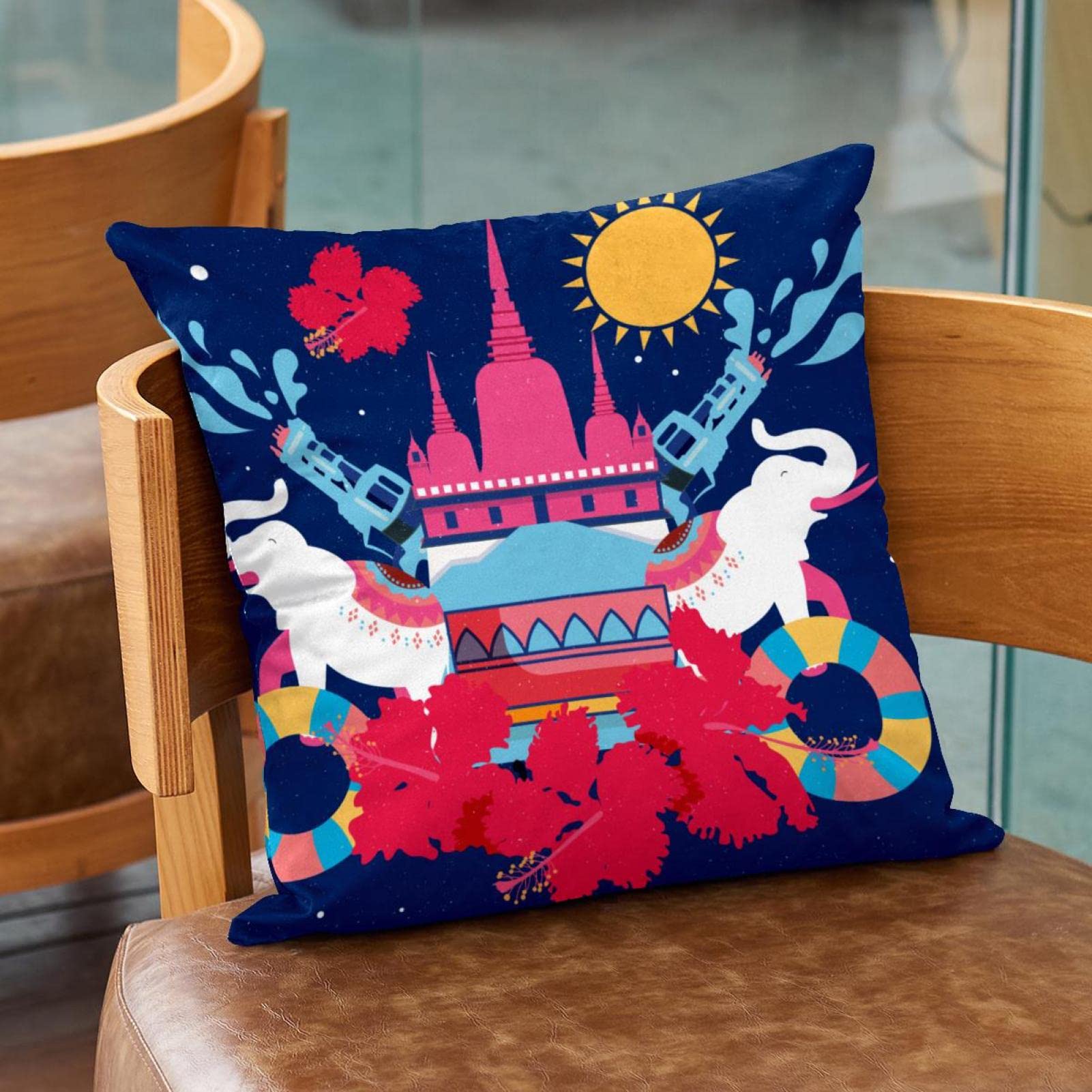 Federa Per Cuscino Quadrata 45x45 Cm Con Elefante Thai Stampa 3D - Morbida E Con Cerniera, Per Divano E Camera Da Letto
