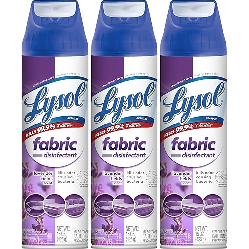Lysol Fabric Disinfectant Spray, Sanitizing and Antibacterial Spray, For Disinfecting and Deodorizing Soft Furnishings, Lavender Fields 15 Fl. Oz (Pack of 3)