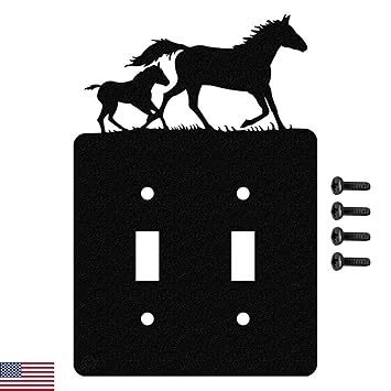 Innovative Fabricators, Inc. Mare & Foal Horse Double Toggle Light Switch Wall Plate (Double Toggle, Black)