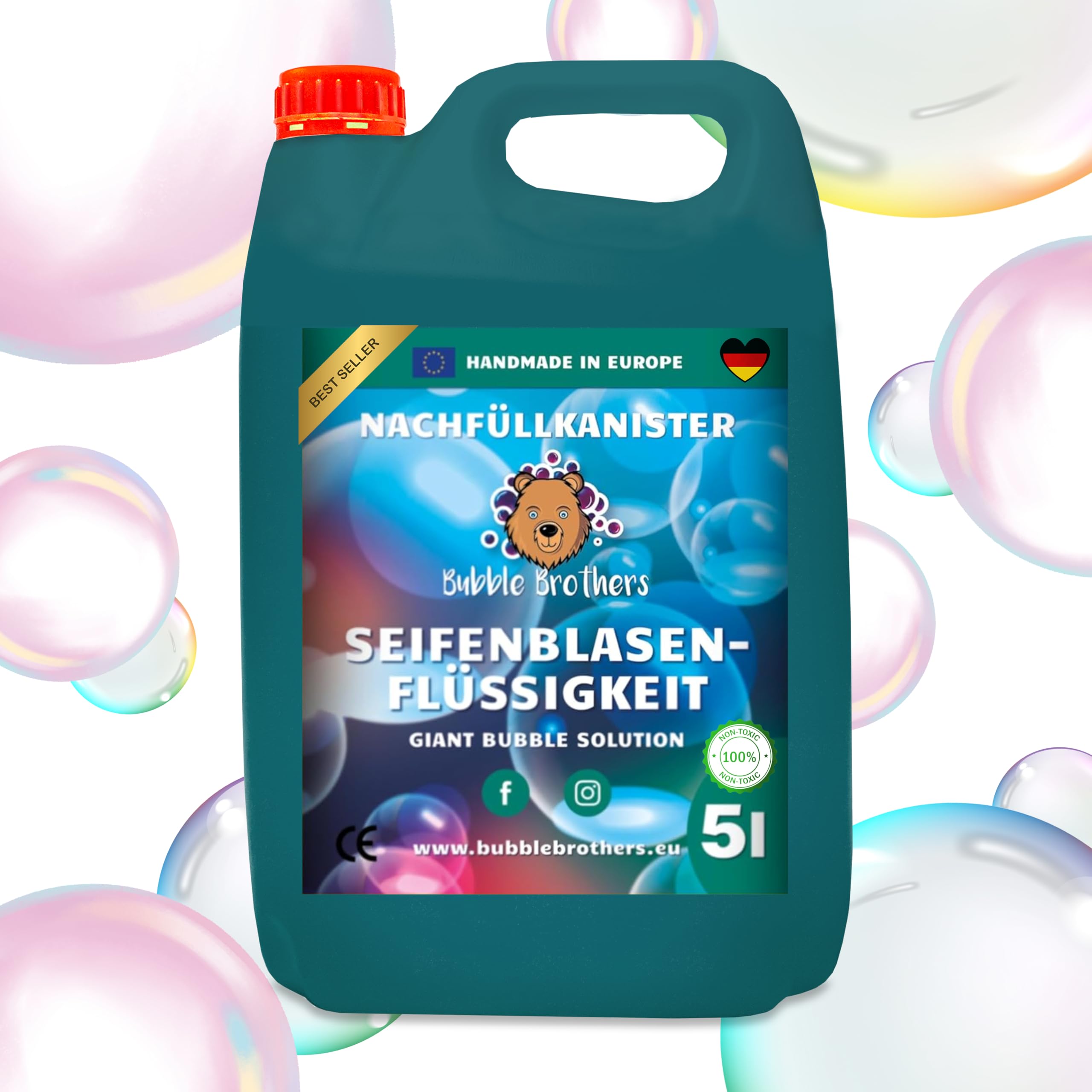 Bubble Brothers 5L Seifenblasenflüssigkeit für Riesenseifenblasen & Seifenblasen – Premium Nachfüllkanister für Kindergeburtstag & Outdoor Spaß XXL unplatzbare Seifenblasen