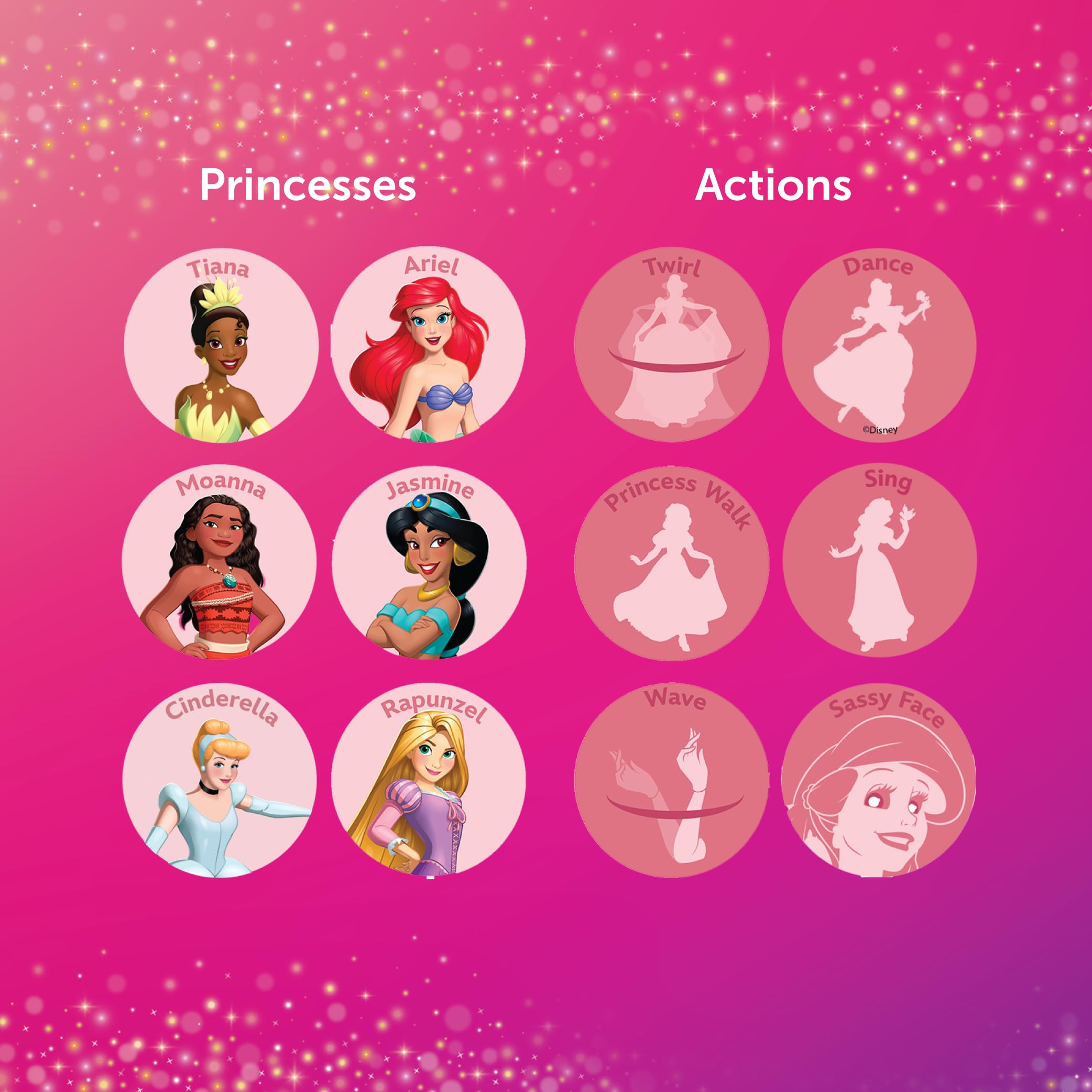 Disney Princess Dice Imagination Act Out The Action Game | Noche de juegos familiares para todas las edades | Diversión creativa y atractiva para todos, con princesas de Disney con 36 combinaciones