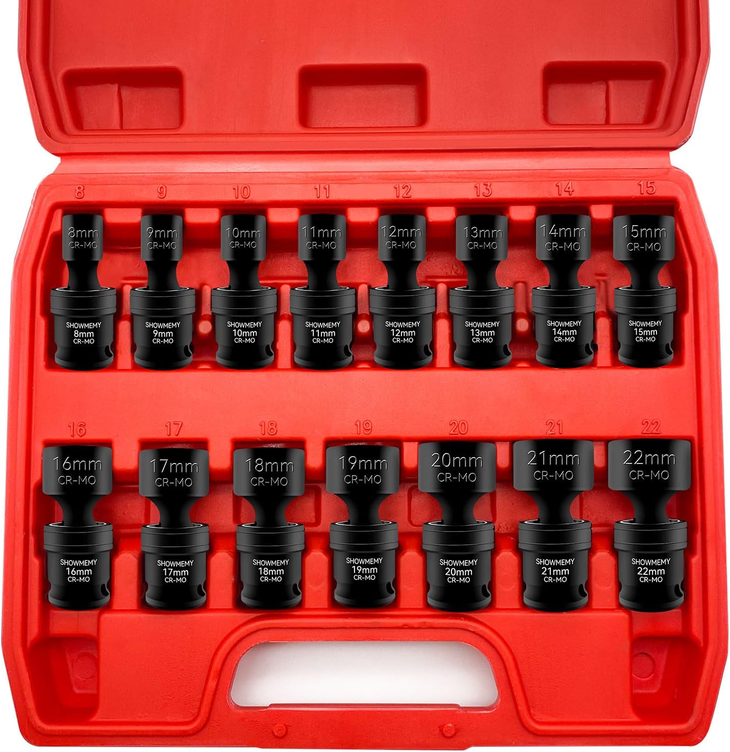 Drive Impact Universal Joint Socket Set, 6 Points, Shallow Swivel Socket Set, Cr-Mo Steel. Heavy Duty Storage Case (Metric 3/8", Metric 3/8")