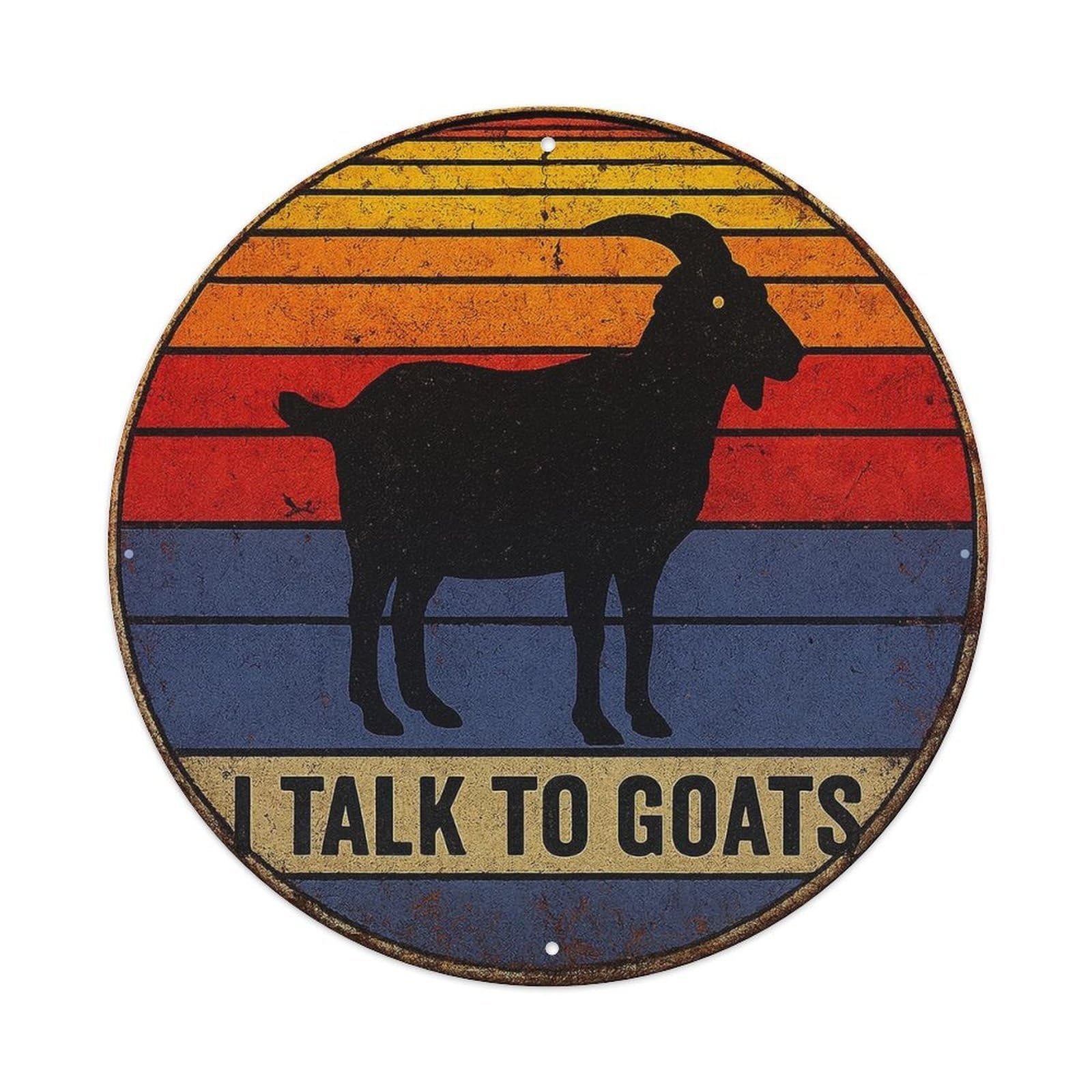 Retro Sunset Goat Silhouette Text Round Metal Tin Sign Vintage Wall Decor, Bar Garage Cafe Kitchen Home Wall Art Poster 8x8inches