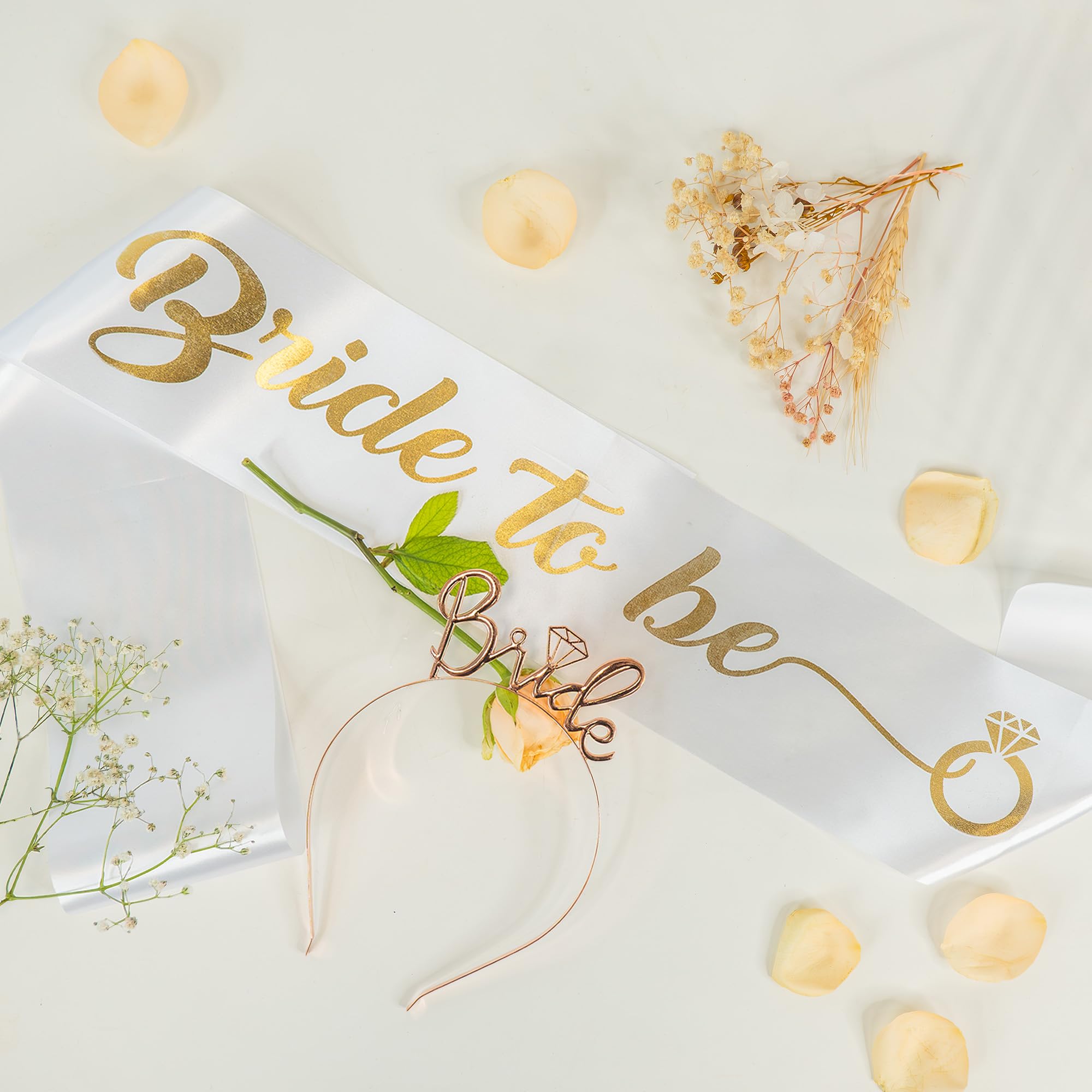 Party Propz Bride to Be Decoration Set Combo - Satin Sash and Rose Gold Crown for Women, Bachelorette Party Decorations, Bridal Shower Accessories & Bride to Be Crown and Sash