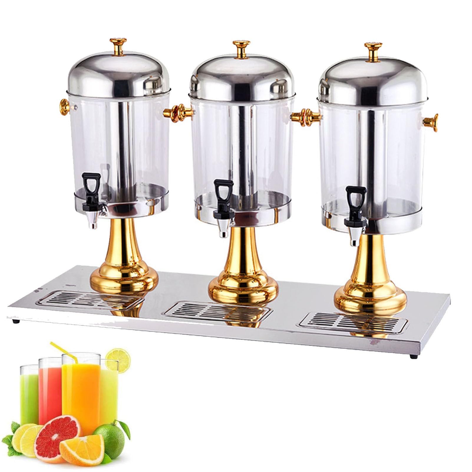 Commercial Juice Dispenser, 24L Stainless Steel Drinks Dispenser Container With Ice Container, Clear Glass Drinks Dispenser For Serving Cold Beverages, Cocktails, Water, Chilled Refreshments(Gold)
