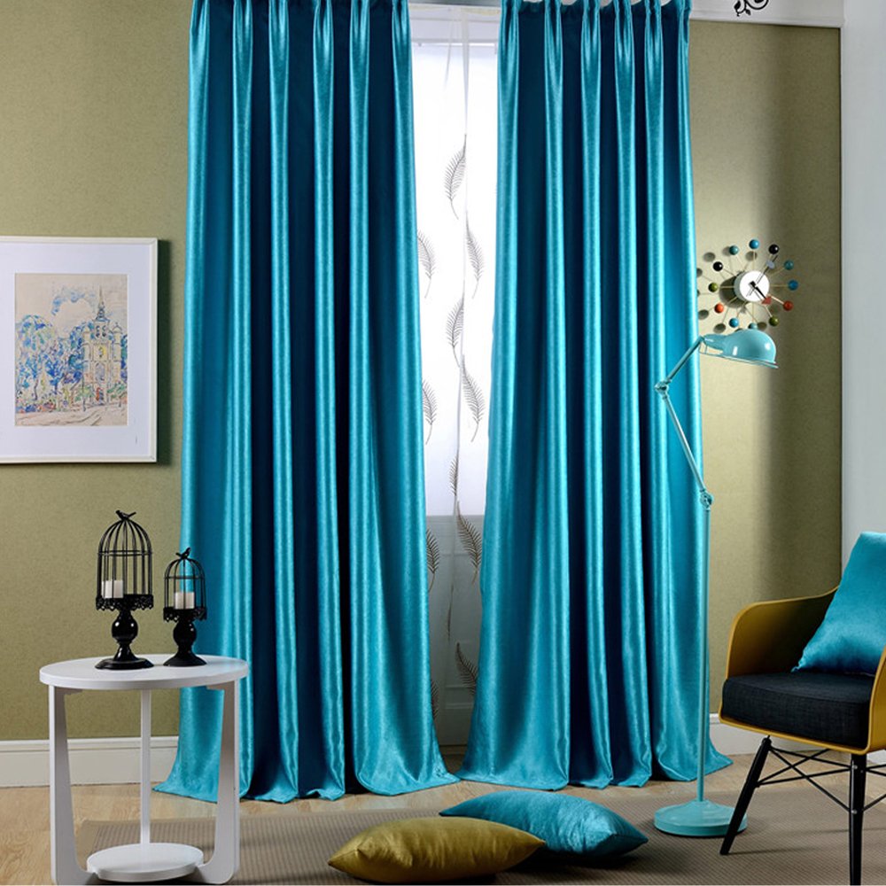 Leyden Grommet Top Classic Solid Blue Bright Velvet Curtains Curtain Drapes - 72Wx102 L (One Panel)