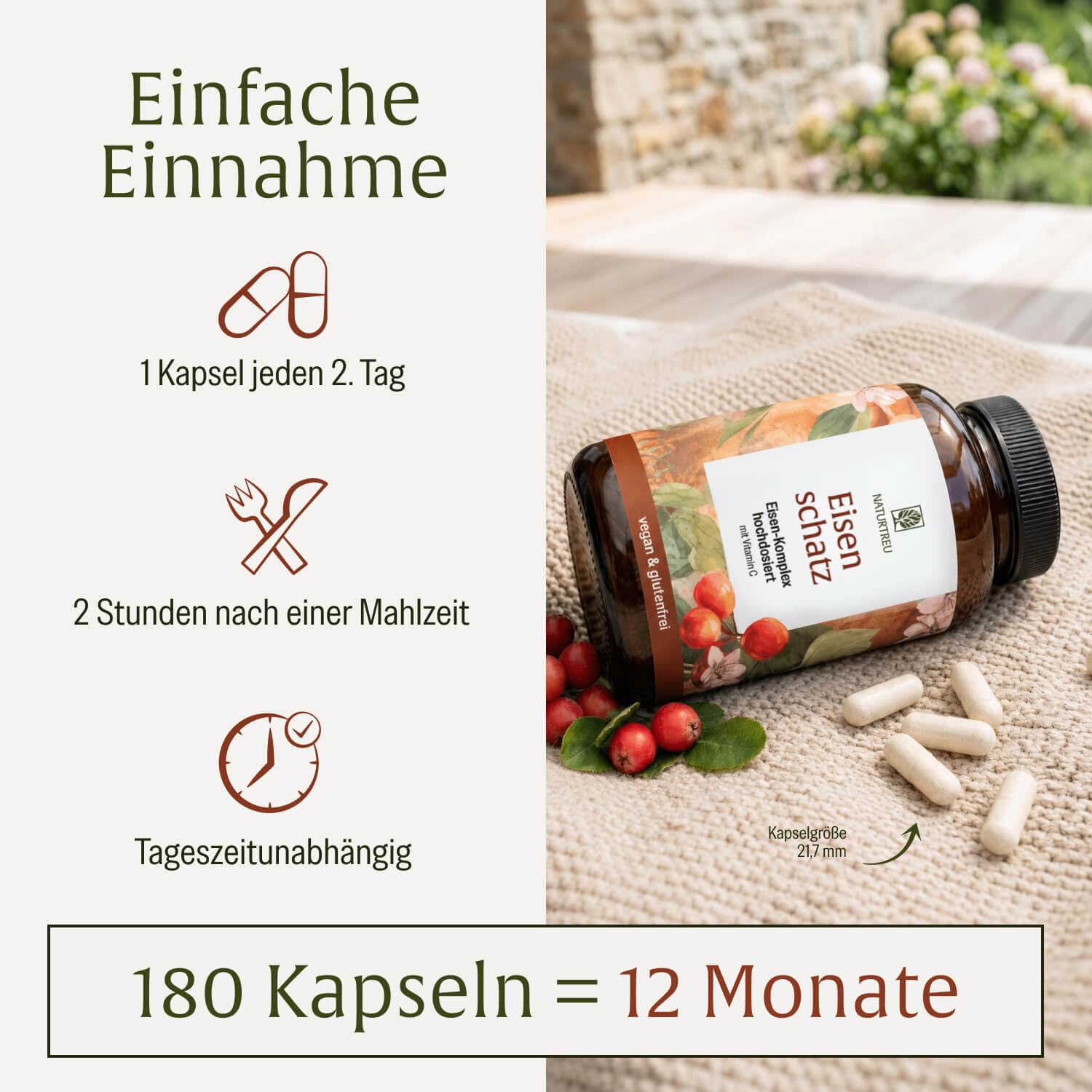 NATURTREU® Eisen Komplex hochdosiert - Eisenkapseln mit Vitamin C