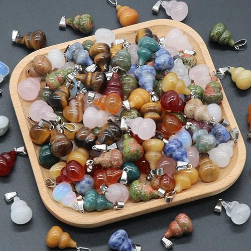 Miniatura 6 de LE SKY 20 colgantes de piedra natural en forma de calabaza curación chakra cristal cuarzo ágata accesorios para hacer joyas, collares, aretes,