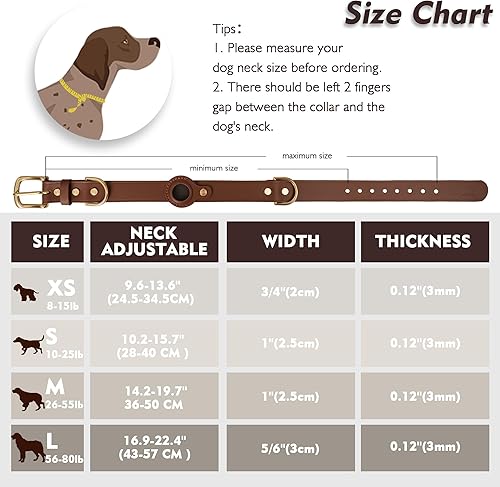 Miniatura 9 de Jowlroel AirTag Collar de perro  Collar de perro de cuero 100% genuino con soporte Apple AirTag, adecuado para perros y gatos pequeños, marrón, XS,