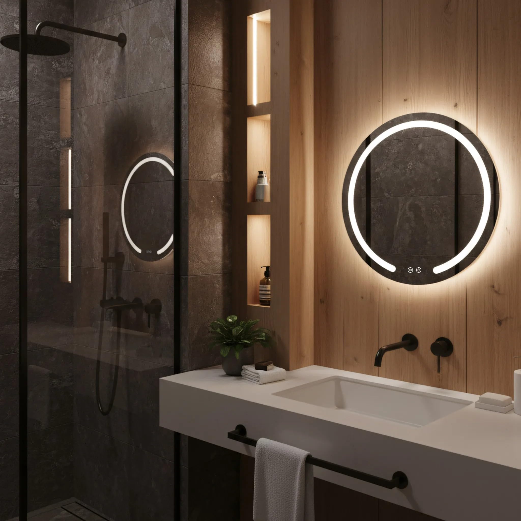 Rea - Lustro ścienne - Okrągłe MODERN 60 LED - 2,5x60x60cm