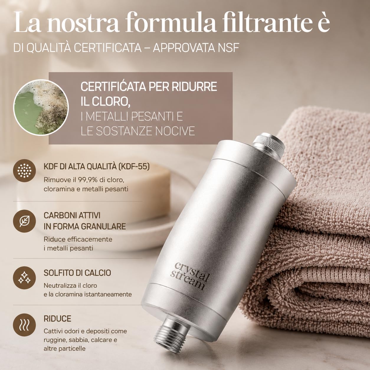 Filtro Doccia - Shower filter - Rimuove fino al 99% di cloro e altro - Adatto a tutti i flessibili e rubinetti della doccia - Alluminio durevole
