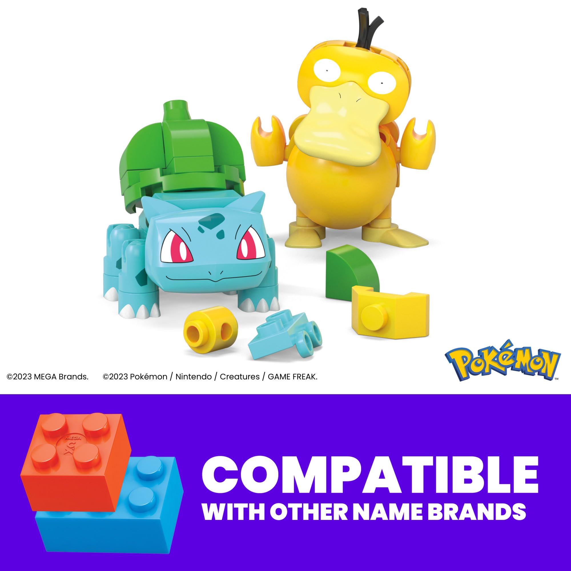 MEGA Pokmon Building Toys Set Bulbasaur & Psyduck with 63 Pieces, 2 Poseable Characters and Pok Ball, 2 Inches Tall, for Kids, HXP14 - Image 3
