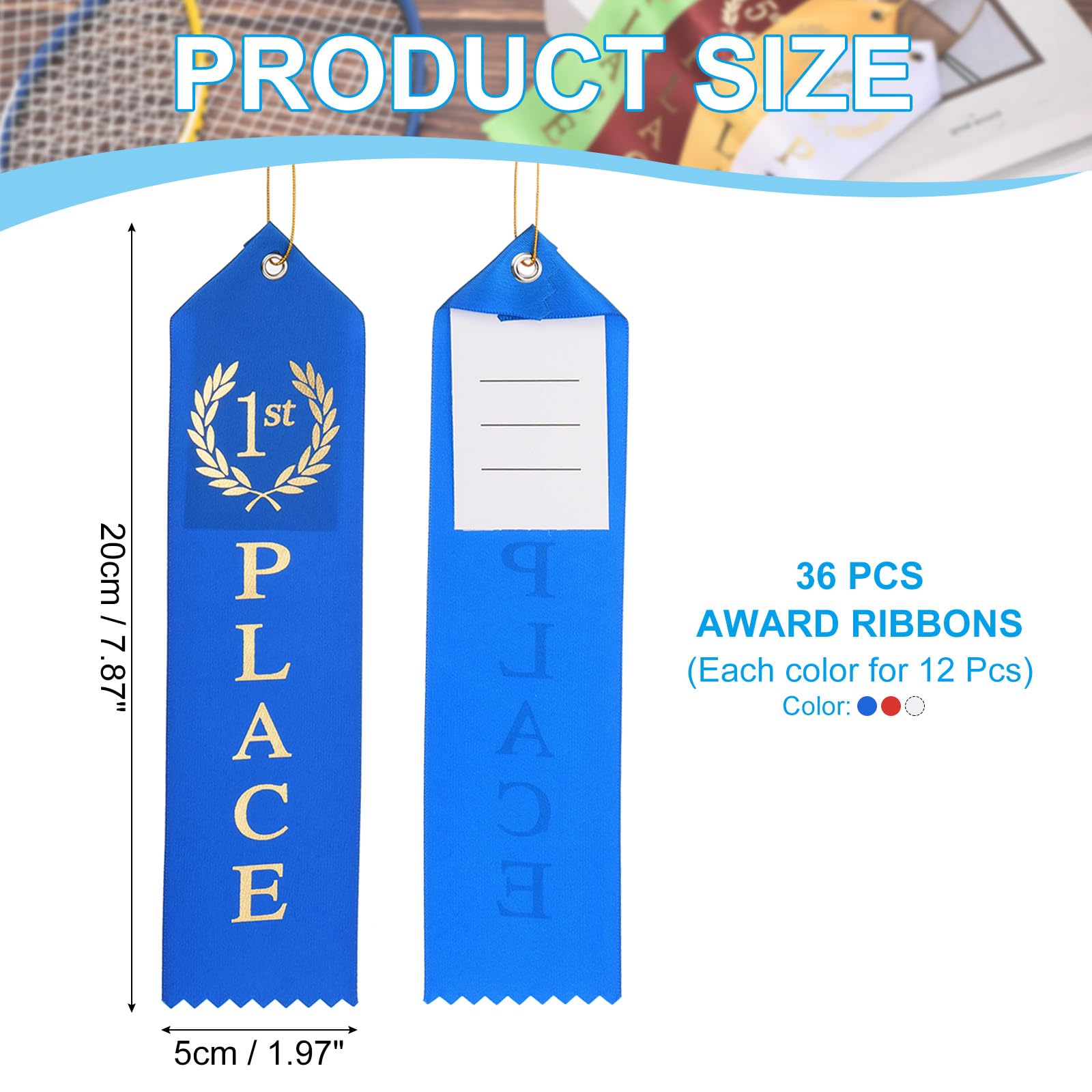 PATIKIL Nastri Premio, 36 Pz 1° 2° 3° Posto Medaglia Nastro con Carta Evento & Corda per Eventi Sportivi Competizioni Sfide Ornamenti Premio, Blu/Rosso/Bianco