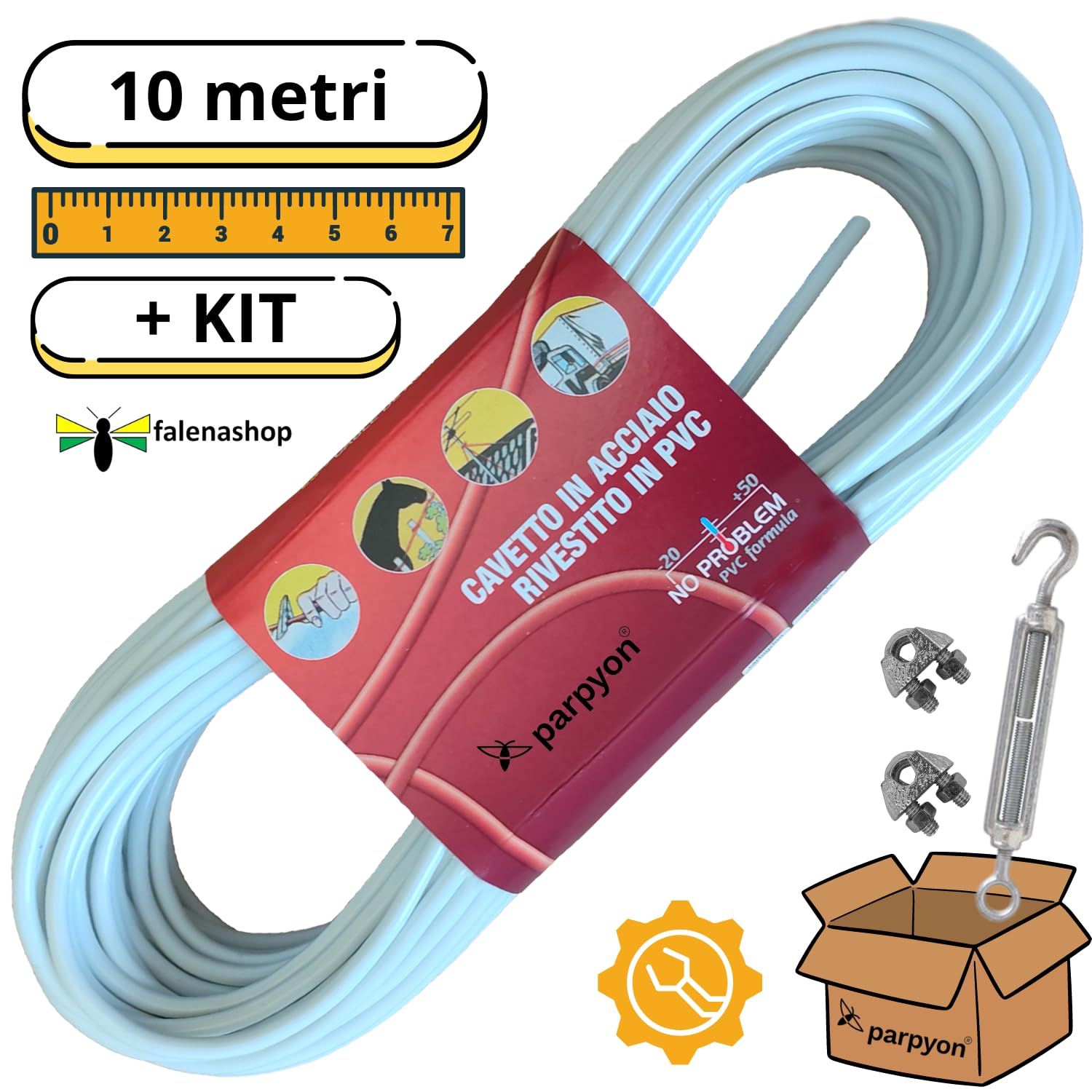 Filo Per Bucato Kerafactum 20 M – Anima In Acciaio Inox, Rivestito In PVC, Resistente Fino A 200 Kg, Con Tenditore Incluso