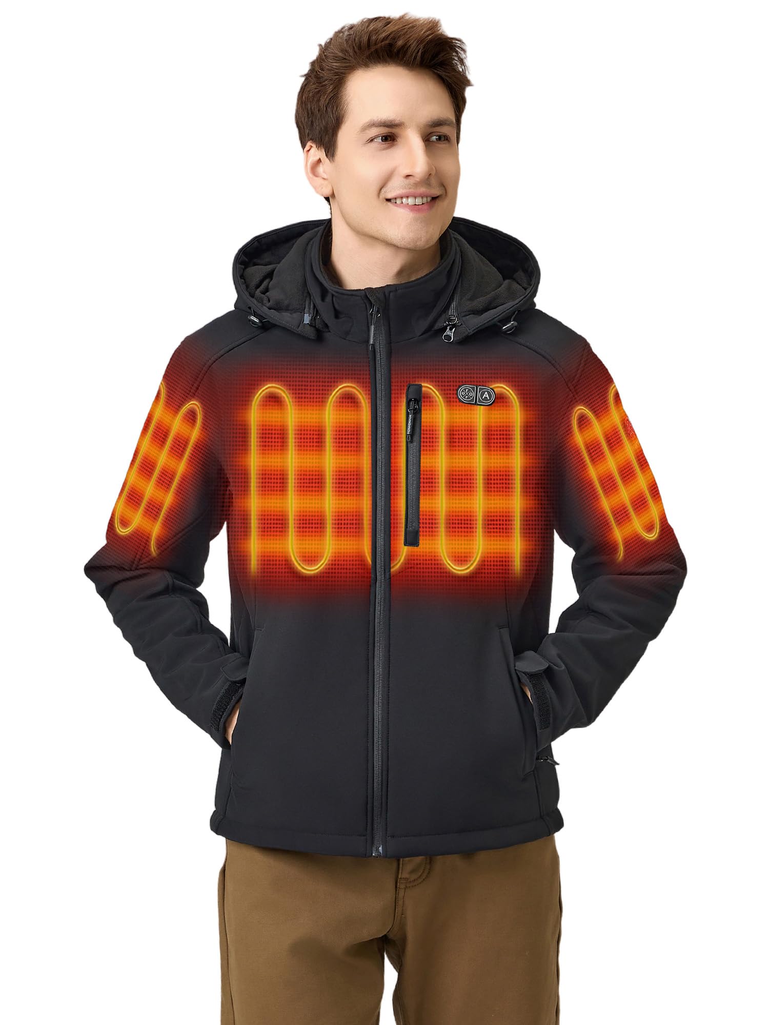 Men's 5 Heat Zones Dual Control Heated Jacket, Heated Coat with USB-C Rechargeable Battery