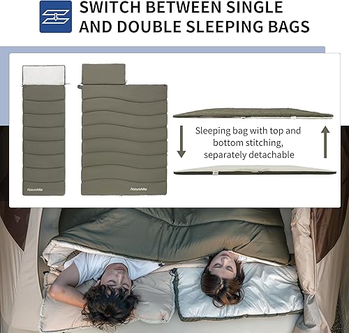 Miniatura 4 de Naturehike Saco de dormir para acampar, doble saco de dormir empalmable para adultos y niños, clima frío y cálido, ligero, impermeable, bolsa de