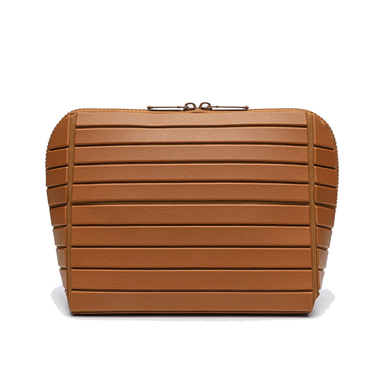 Bolsa de maquillaje de viaje paralelo para mujer, bolsa de aseo plegable paralelo, bolsas de almacenamiento impermeables con compartimentos para el cuidado de la piel, artículos de tocador, Marrón